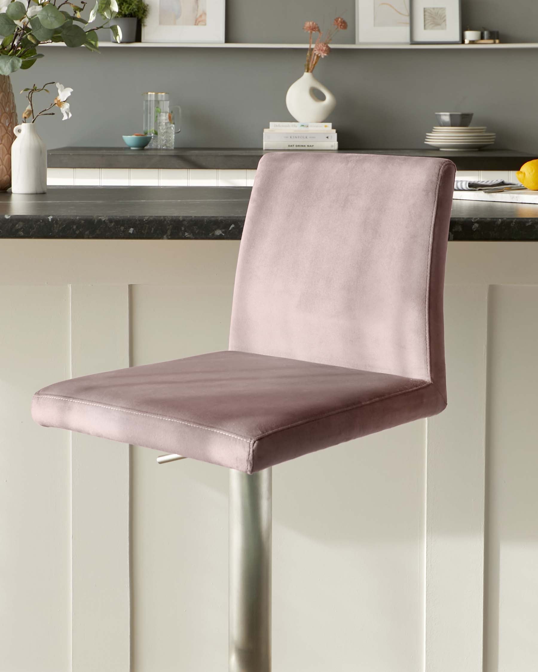 Lesley Blush Pink Velvet Gas Lift Bar stool