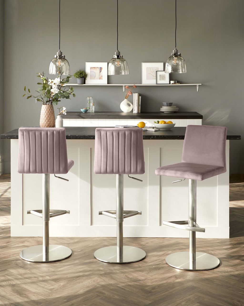 Lesley Blush Pink Velvet Gas Lift Bar stool