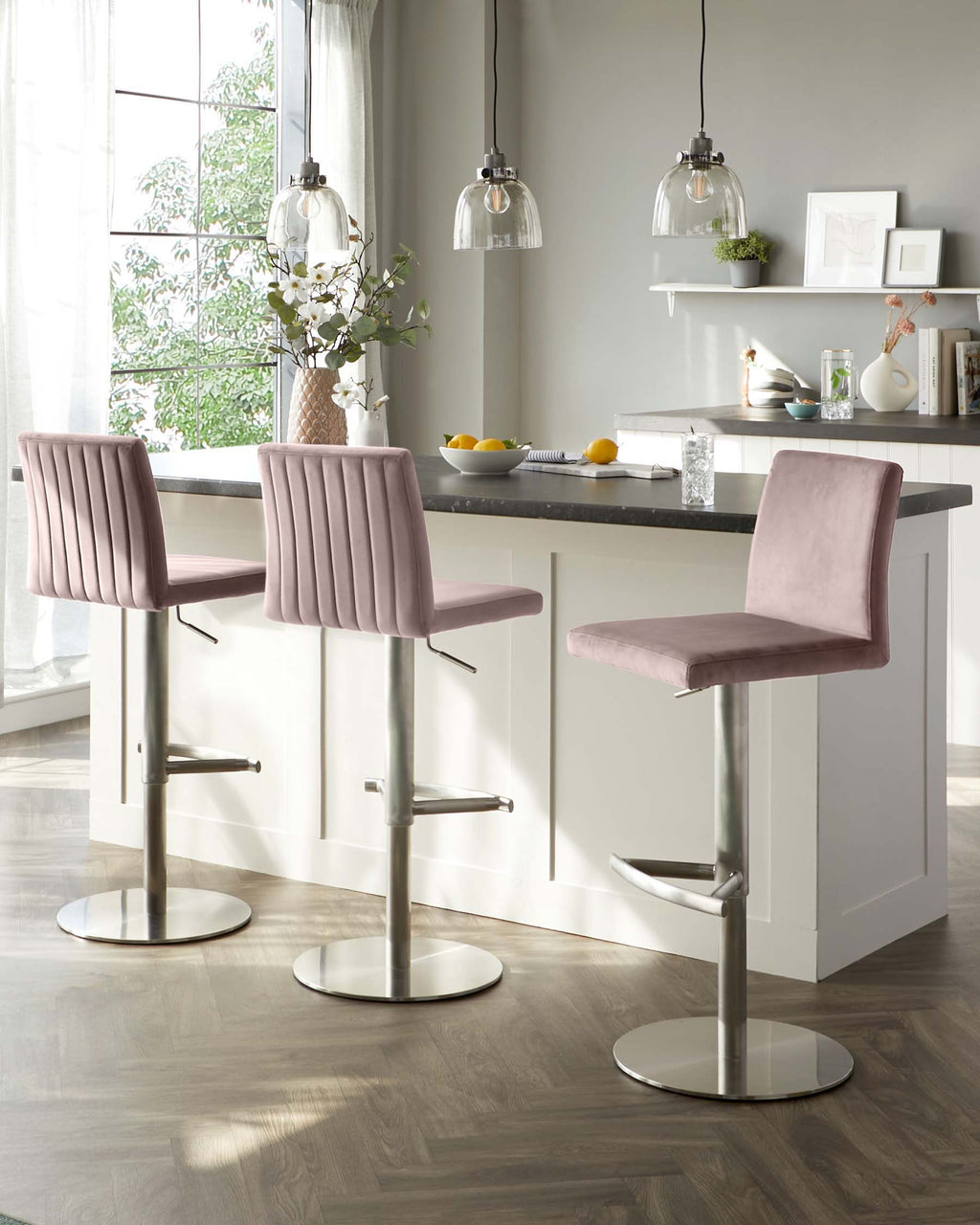 Lesley Blush Pink Velvet Gas Lift Bar stool