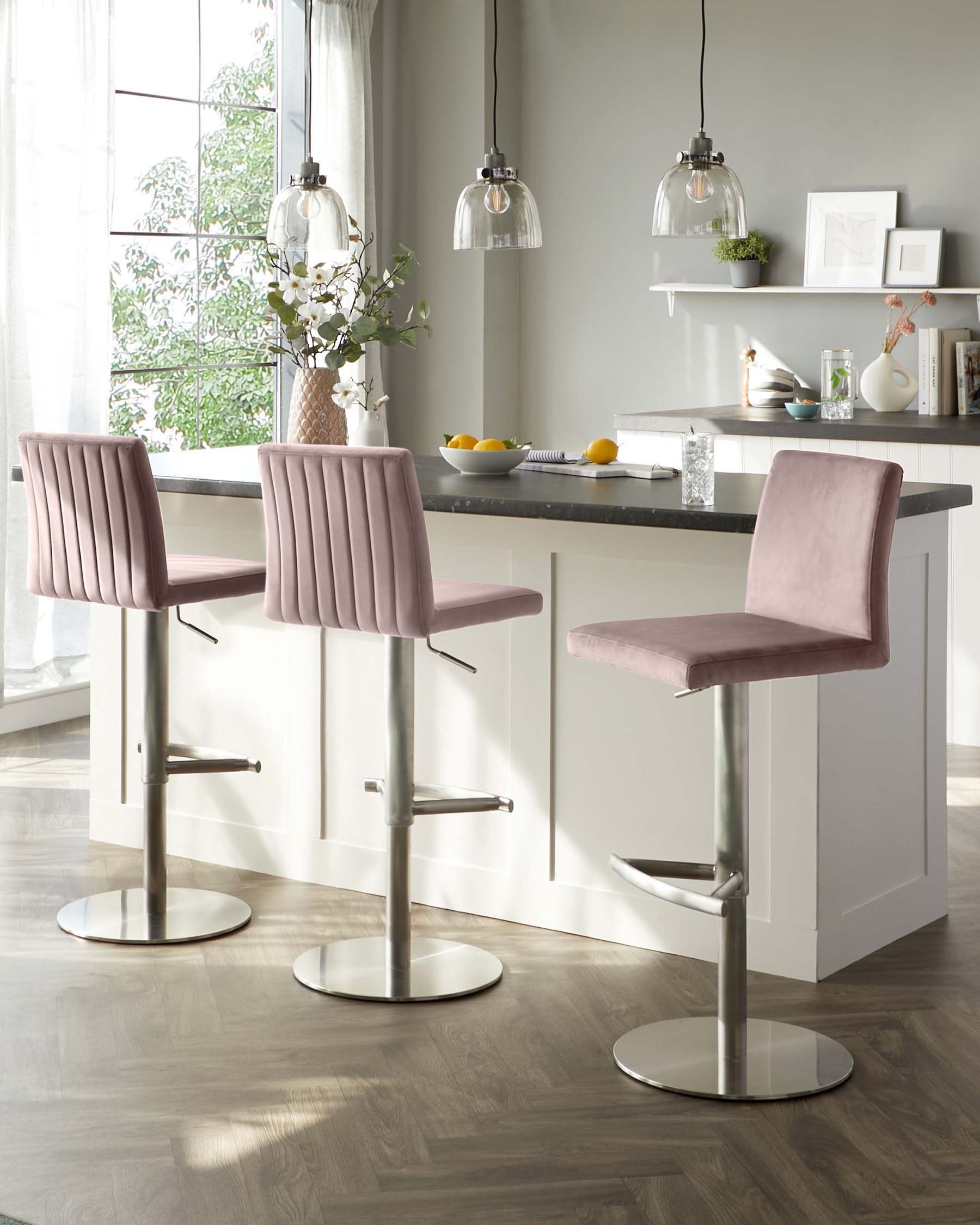 Lesley Blush Pink Velvet Gas Lift Bar stool