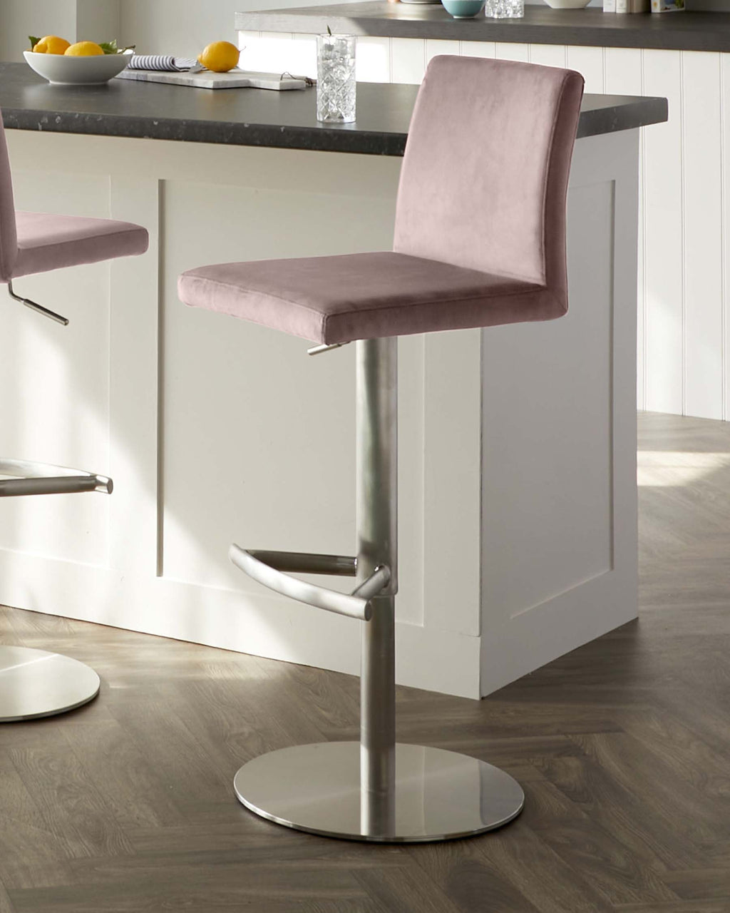 Lesley Blush Pink Velvet Gas Lift Bar stool