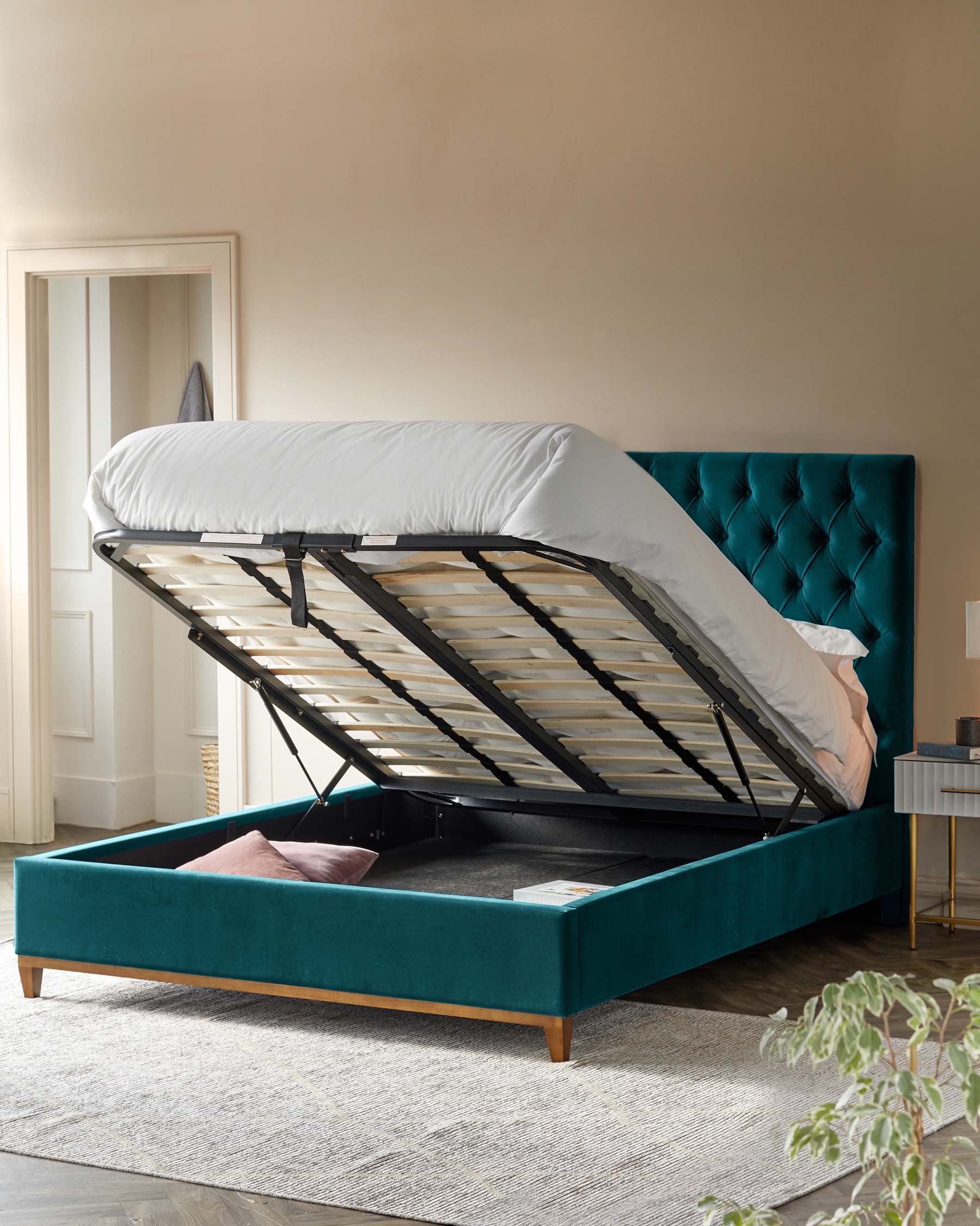 Libby Teal Velvet King Size Bed With Storage