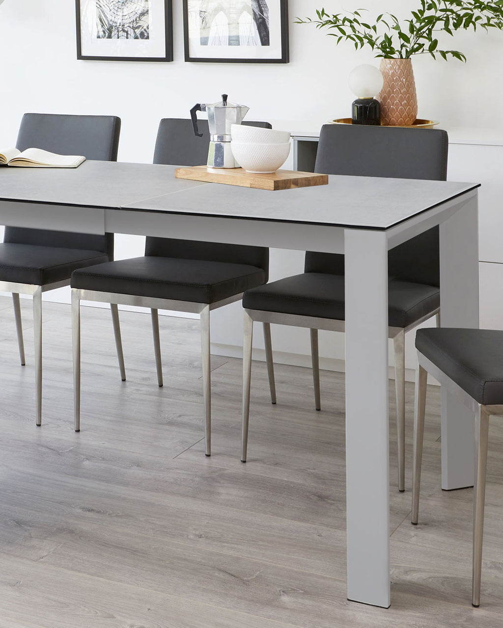 Louis Light Grey Ceramic Extending 6 To 8 Seater Dining Table
