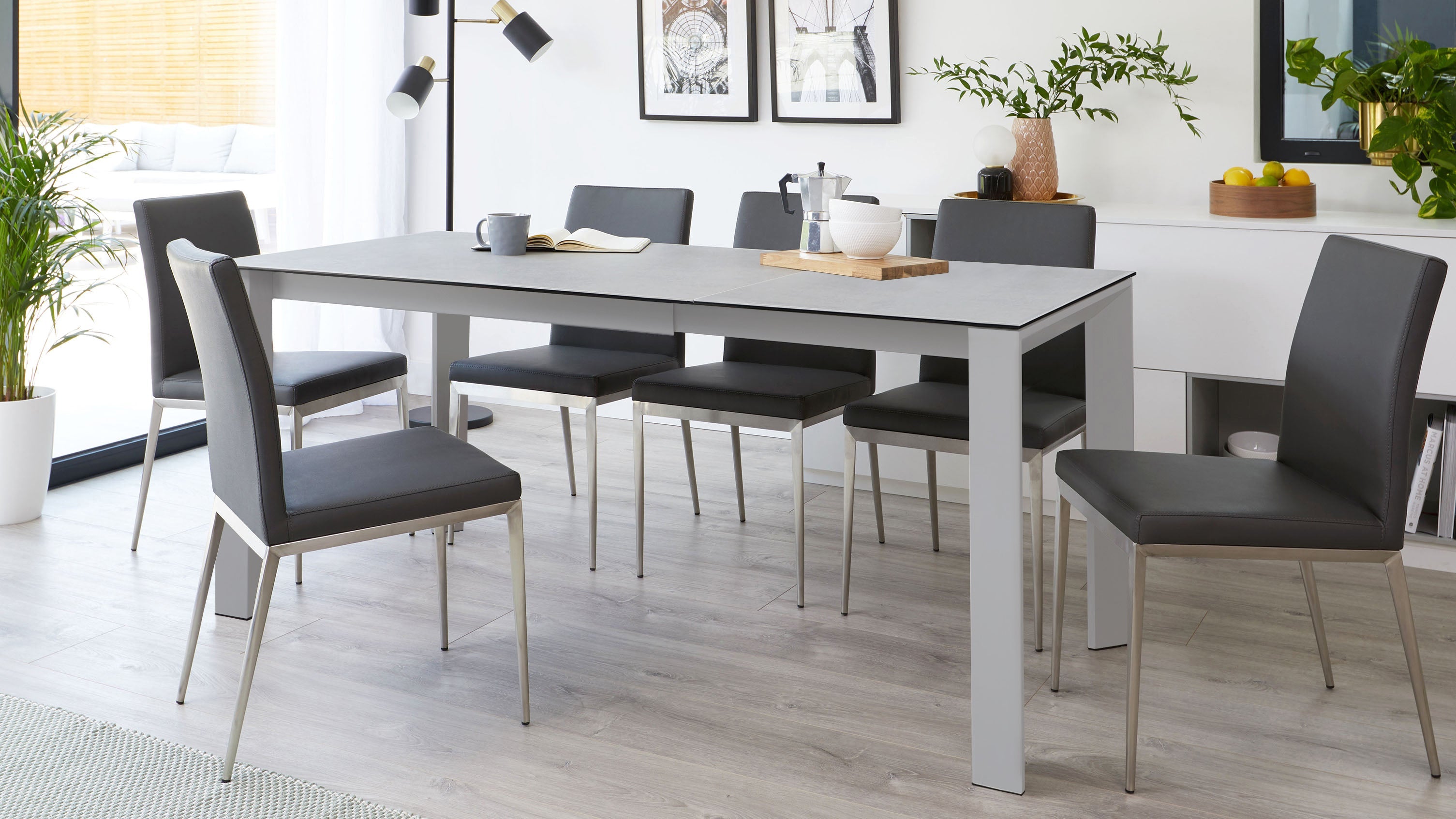 Louis Light Grey Ceramic Extending 6 To 8 Seater Dining Table