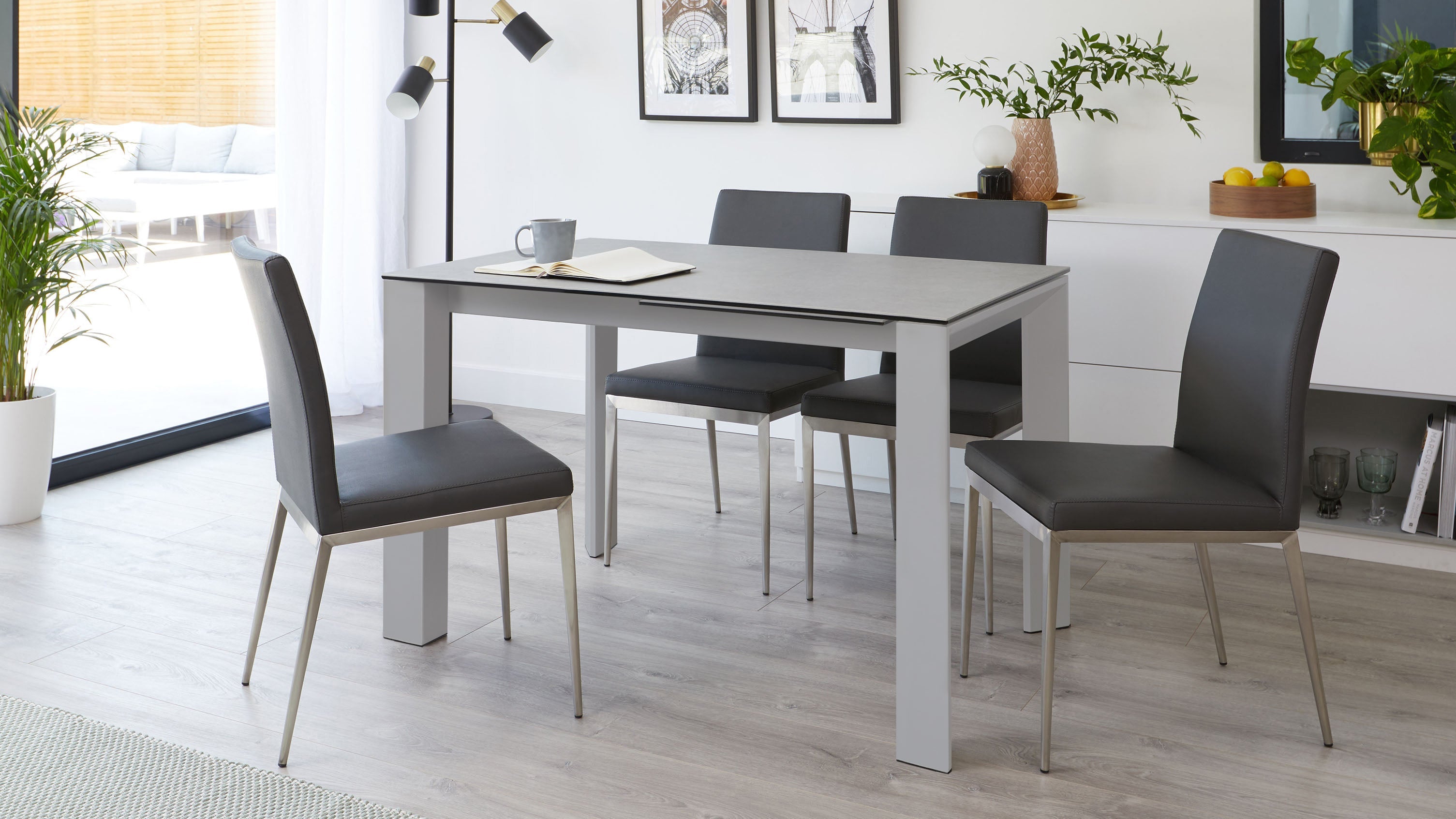 Louis Light Grey Ceramic Extending 6 To 8 Seater Dining Table