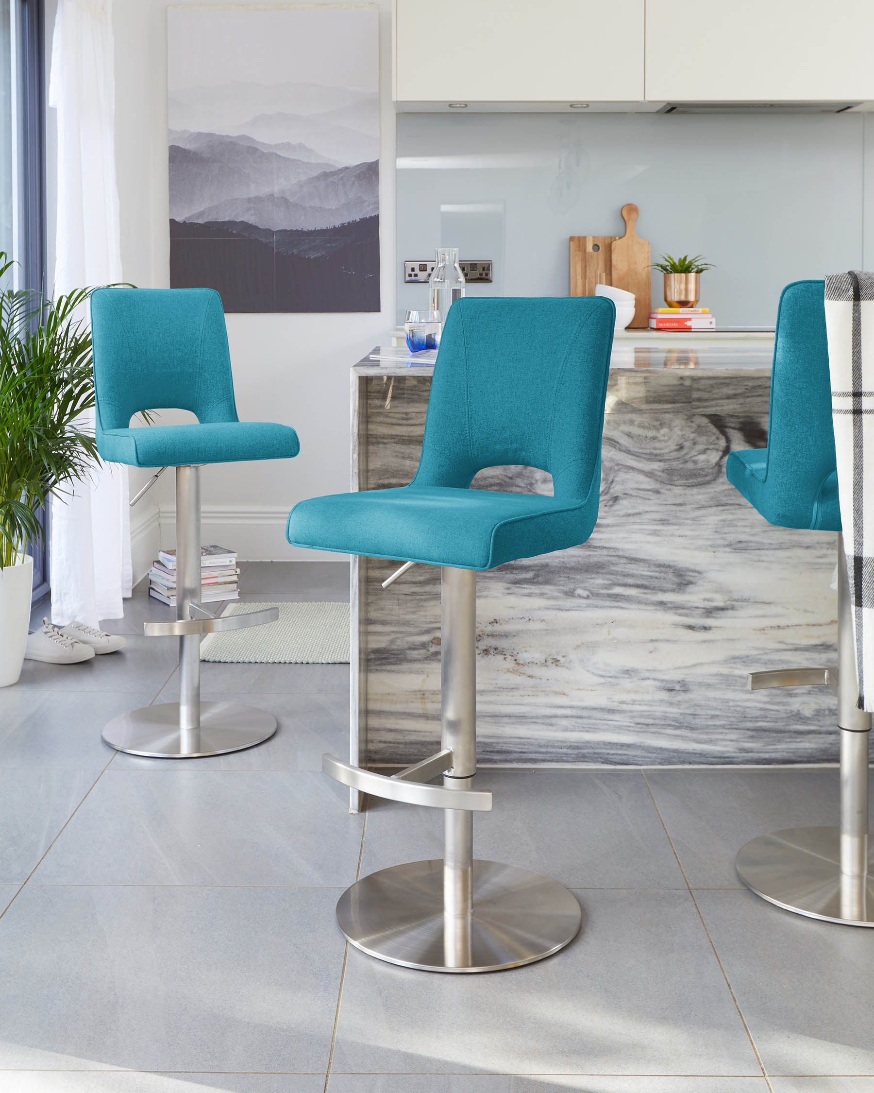 Ludo Teal Fabric Gas Lift Bar Stool