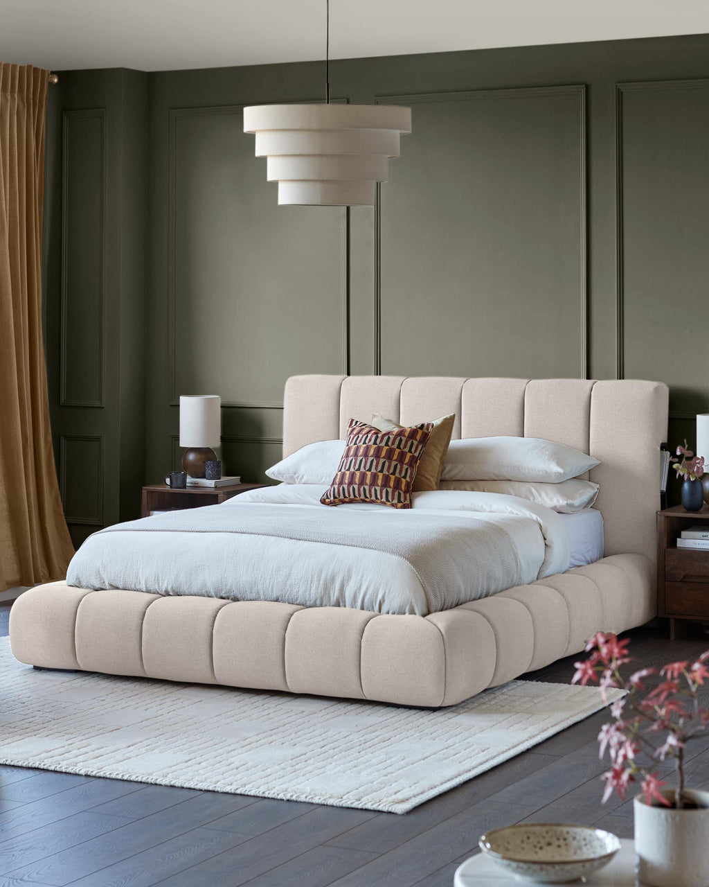Lillian cream fabric king size ottoman storage bed
