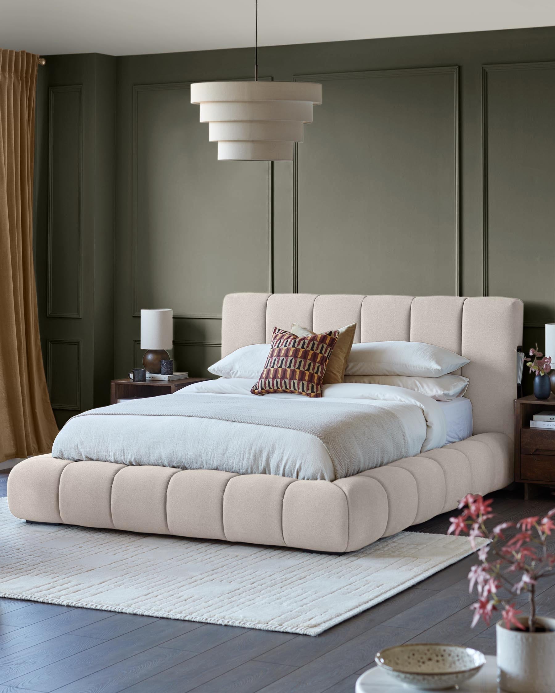 Lillian cream fabric super king ottoman storage bed