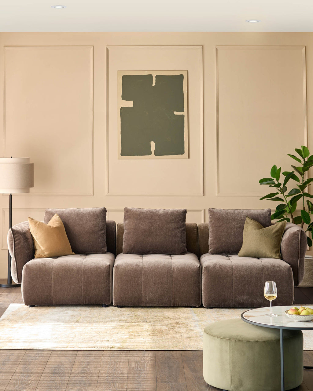 Lillian mocha fabric 3 seater sofa