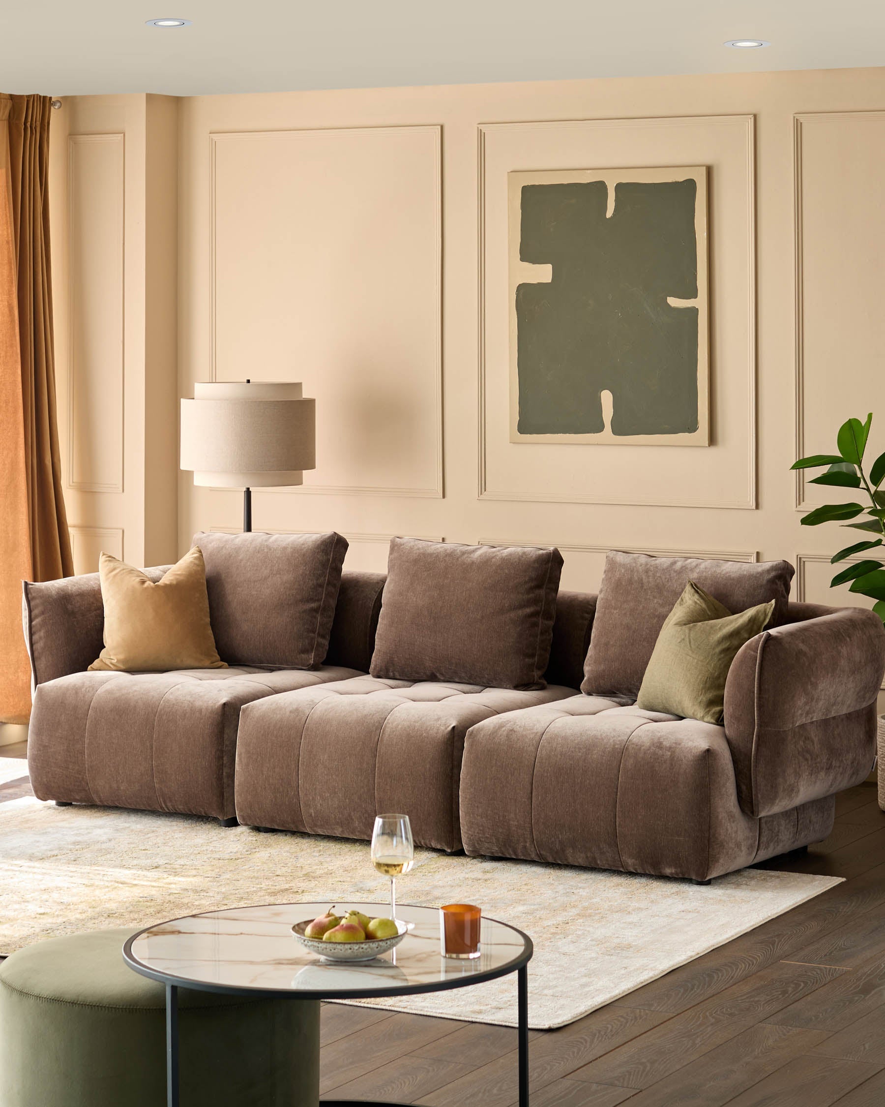 Lillian mocha fabric 3 seater sofa