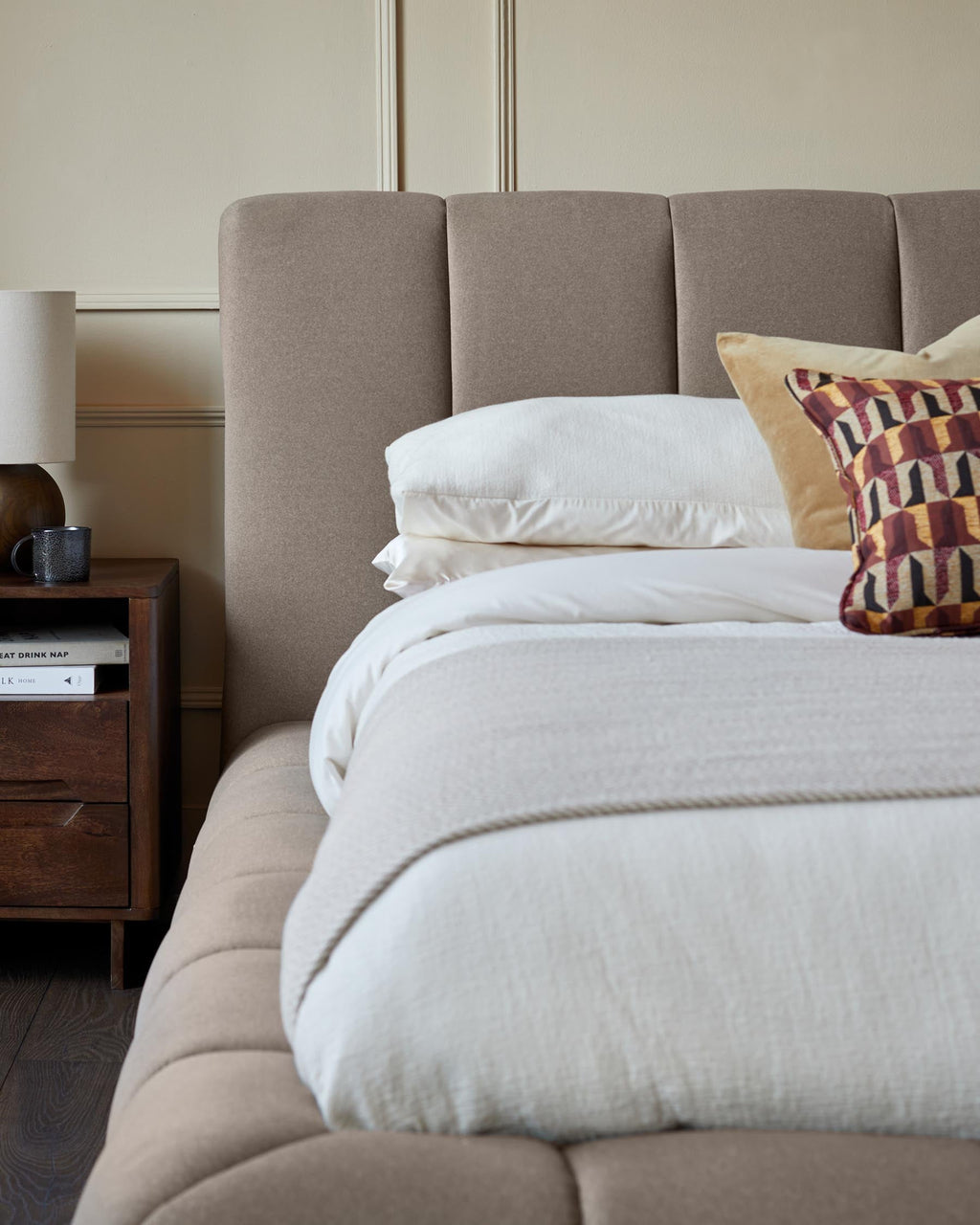 Lillian mocha fabric king size ottoman storage bed