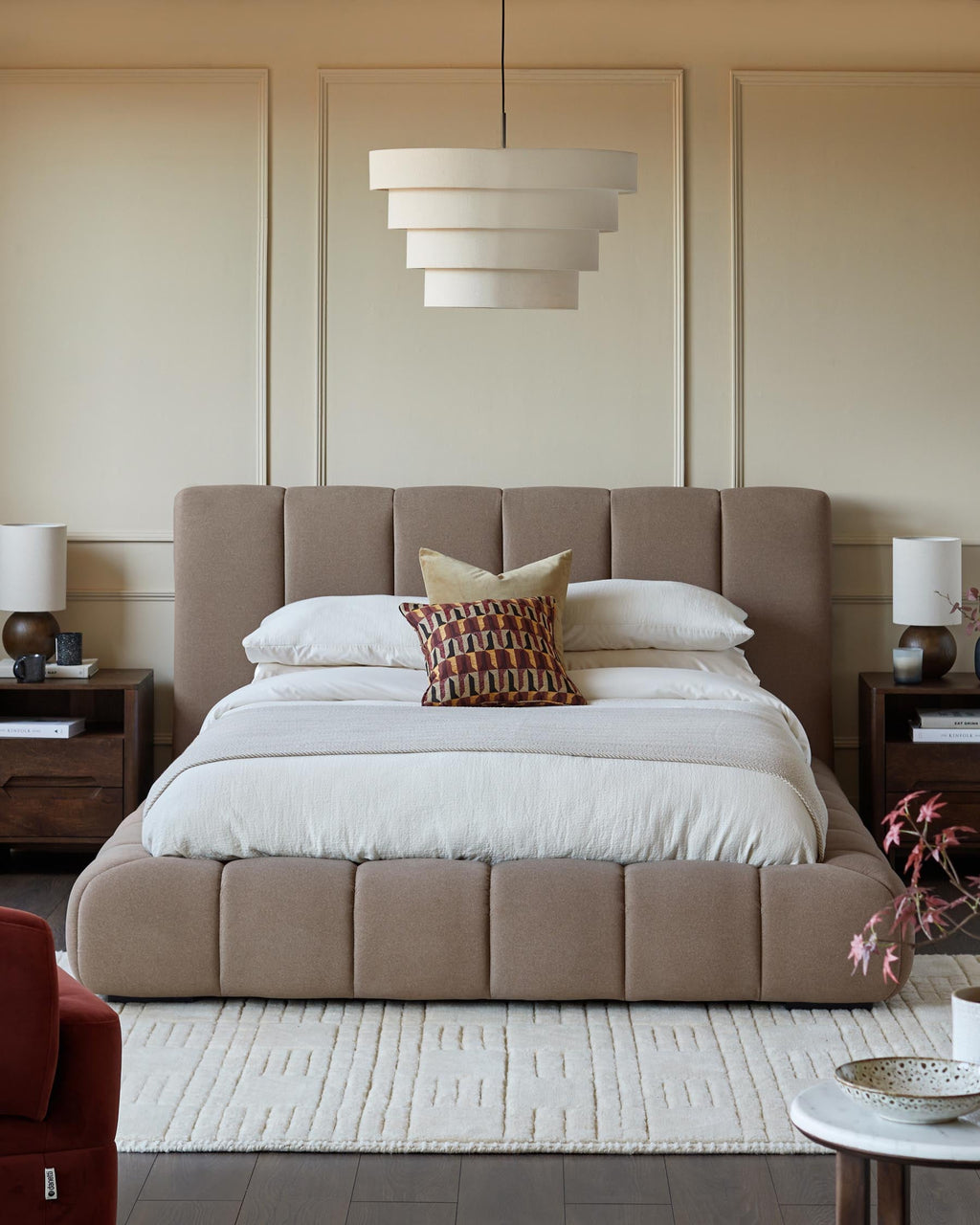 Lillian mocha fabric king size ottoman storage bed