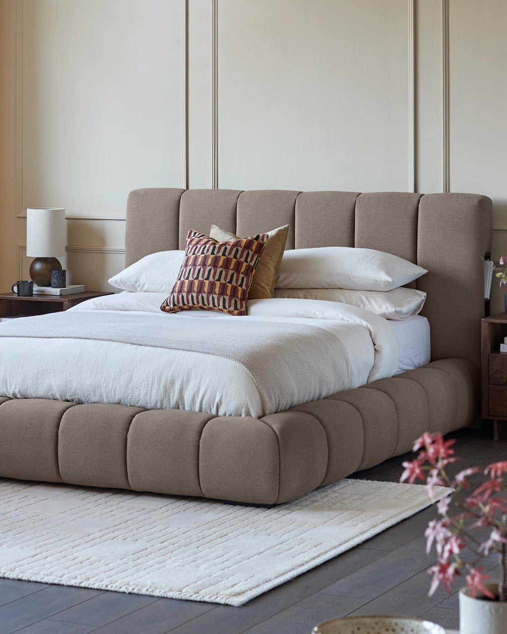 Lillian mocha fabric king size ottoman storage bed