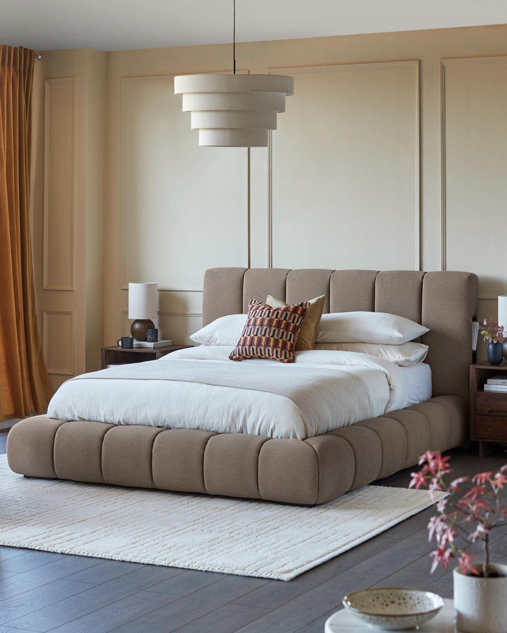 Lillian mocha fabric super king ottoman storage bed