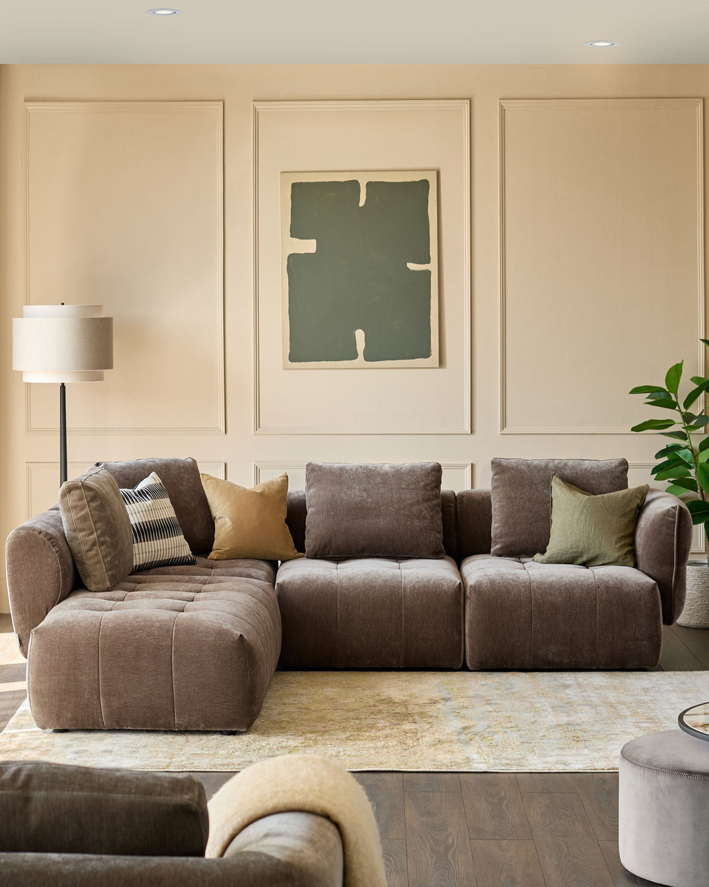 Lillian mocha fabric left hand corner chaise sofa