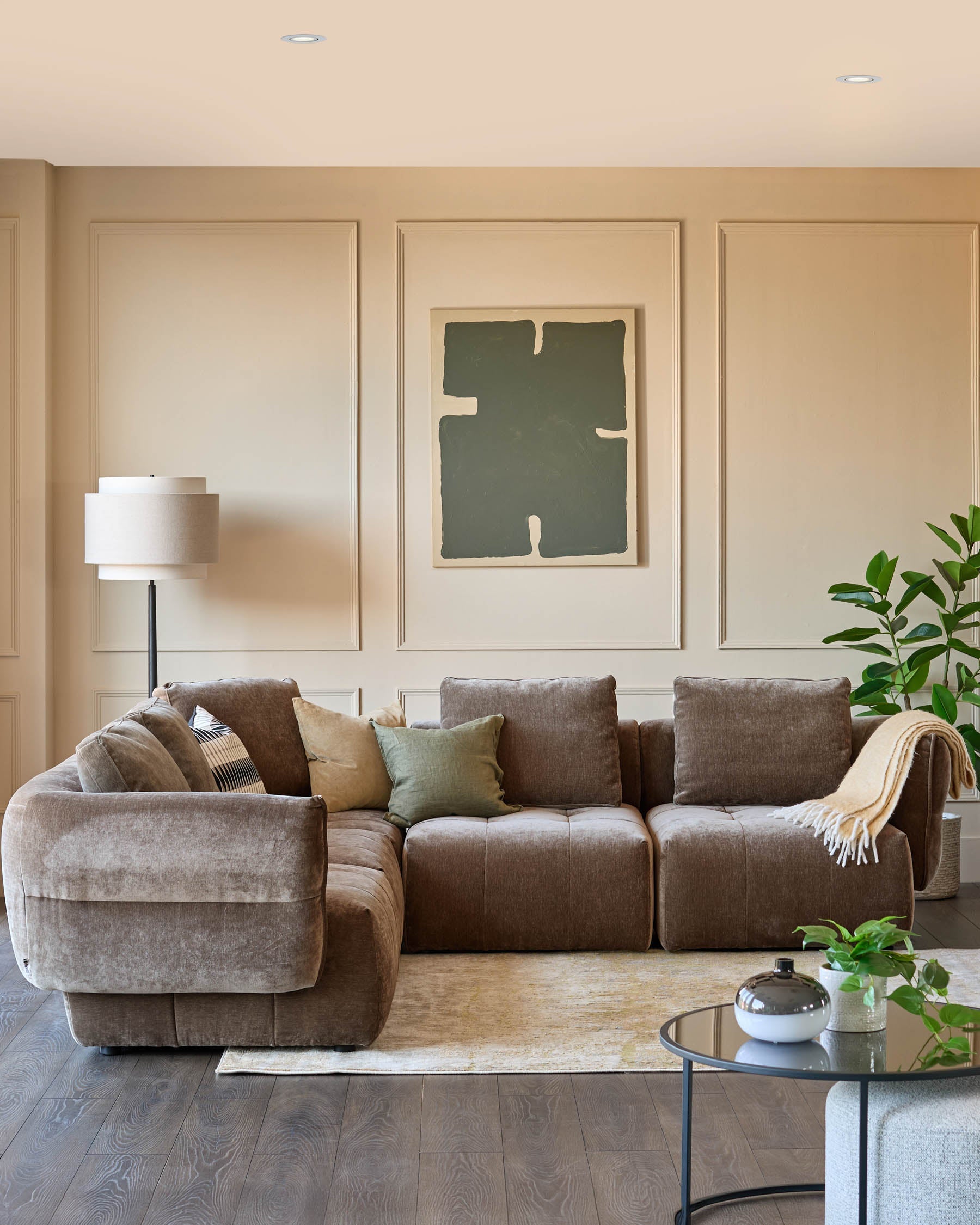 Lillian mocha fabric large corner sofa