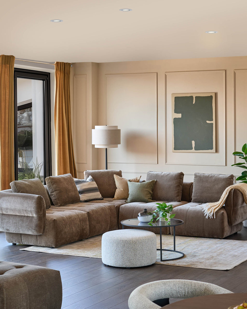 Lillian mocha fabric large corner sofa