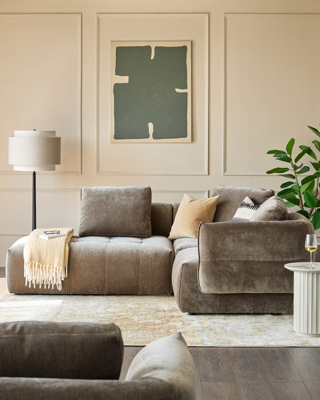 Lillian mocha fabric left hand small corner chaise sofa