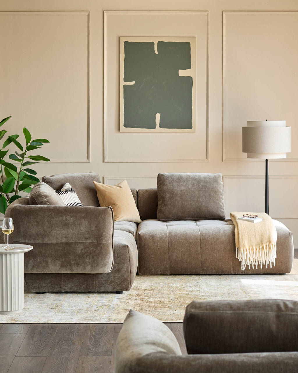 Lillian mocha fabric right hand small corner chaise sofa