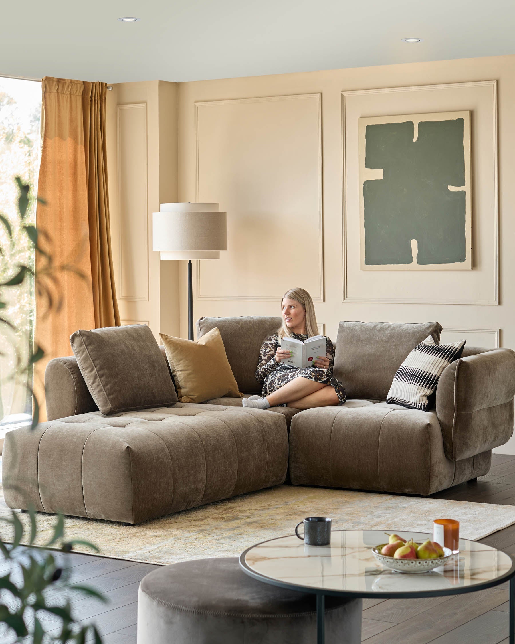 Lillian mocha fabric left hand small corner chaise sofa