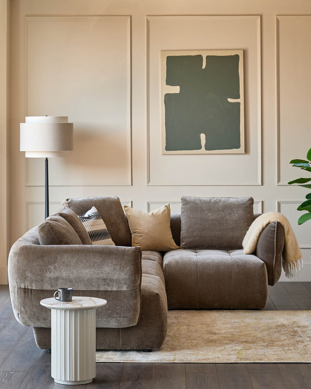 Lillian mocha fabric small corner sofa