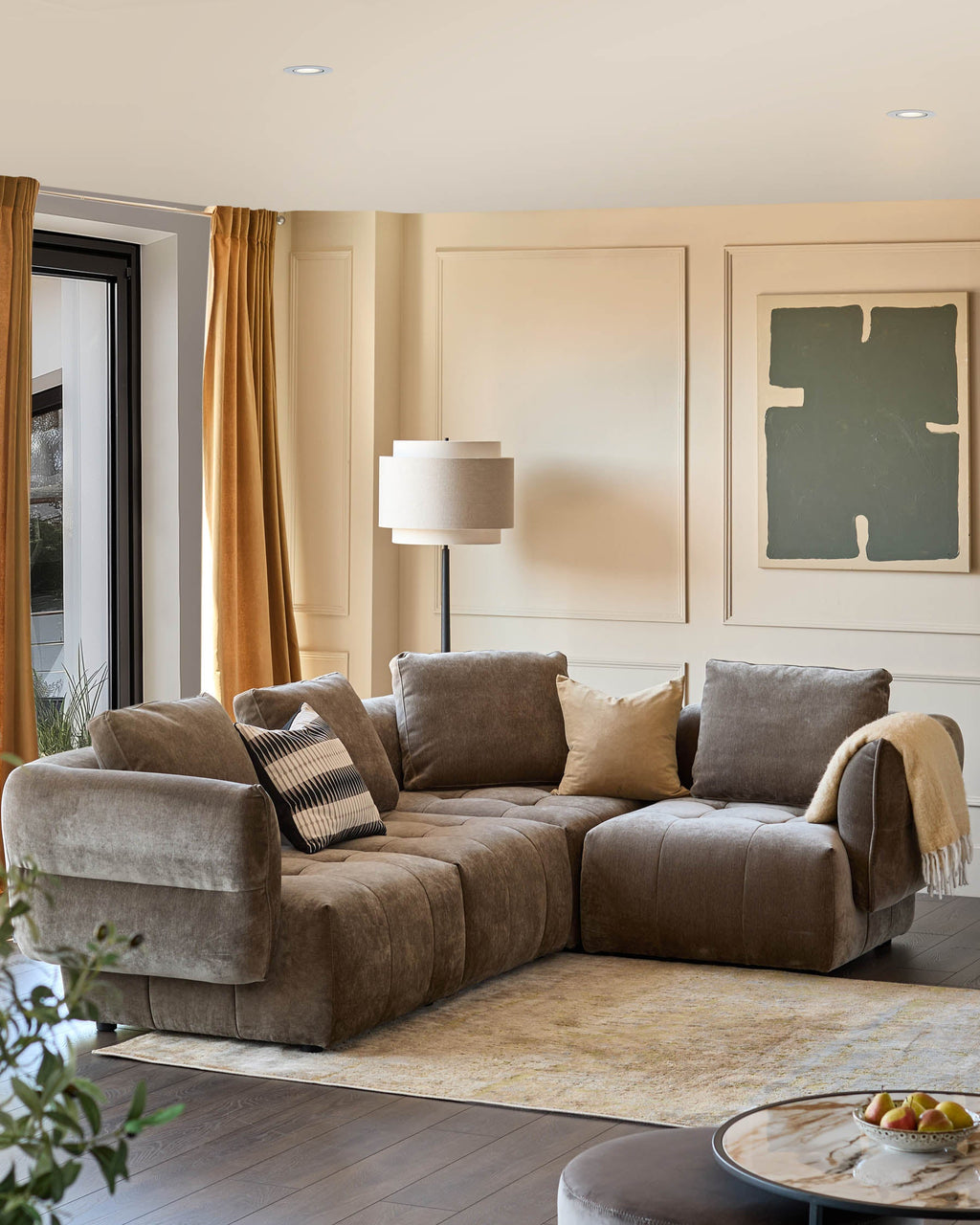 Lillian mocha fabric small corner sofa