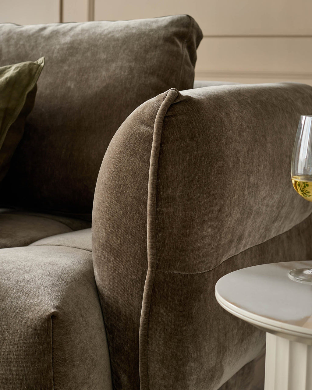 Lillian mocha fabric left hand small corner chaise sofa