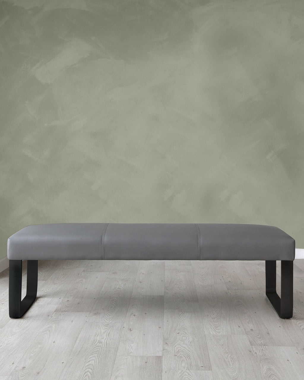 Loop Mid Grey Faux Leather & black leg 3 Seater Bench Without Backrest