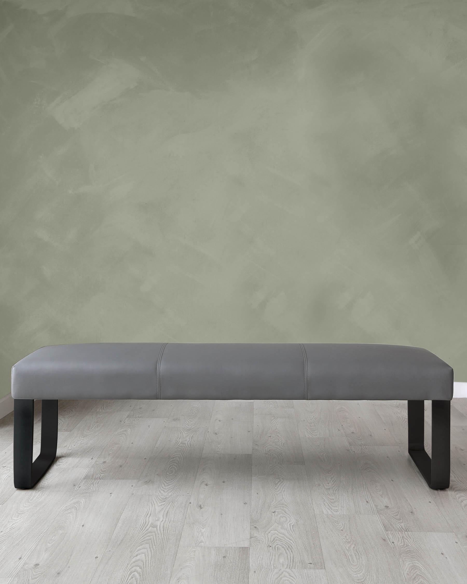 Loop Mid Grey Faux Leather & black leg 3 Seater Bench Without Backrest