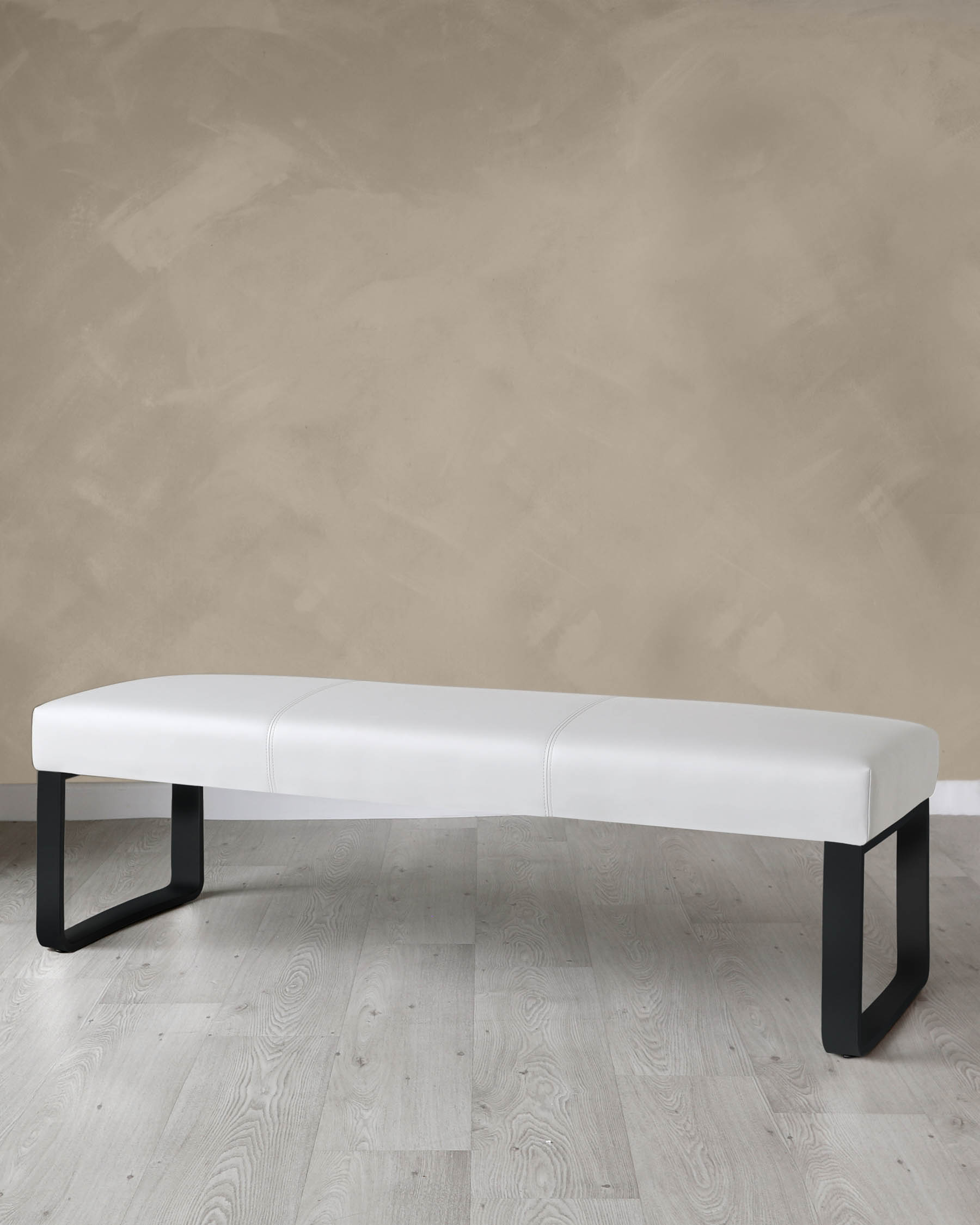 Loop 3 Seater Bench Light Grey Faux Leather & Black Leg Bench Without Backrest