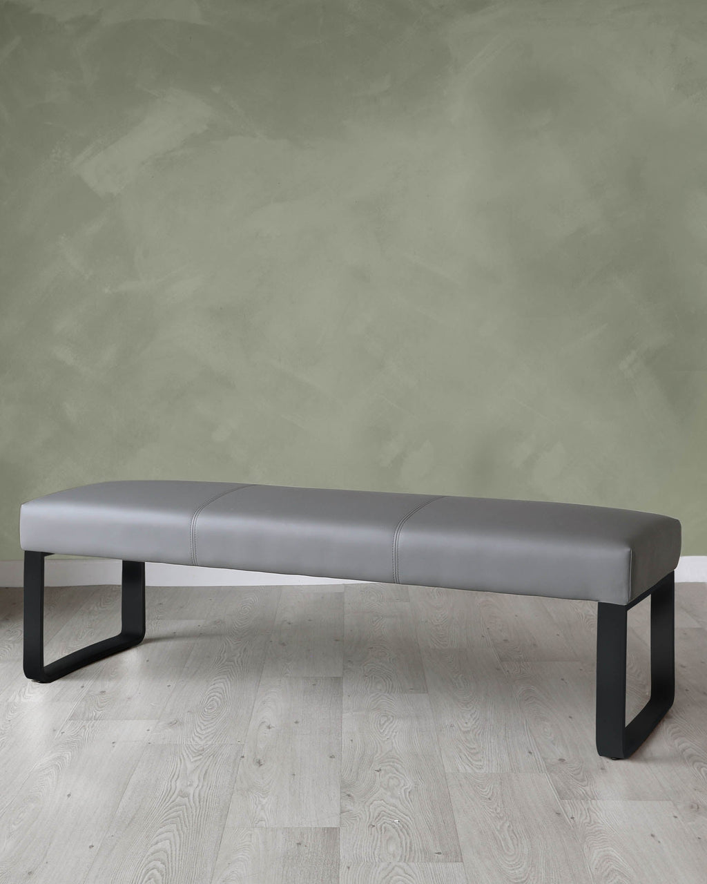 Loop Mid Grey Faux Leather & black leg 3 Seater Bench Without Backrest