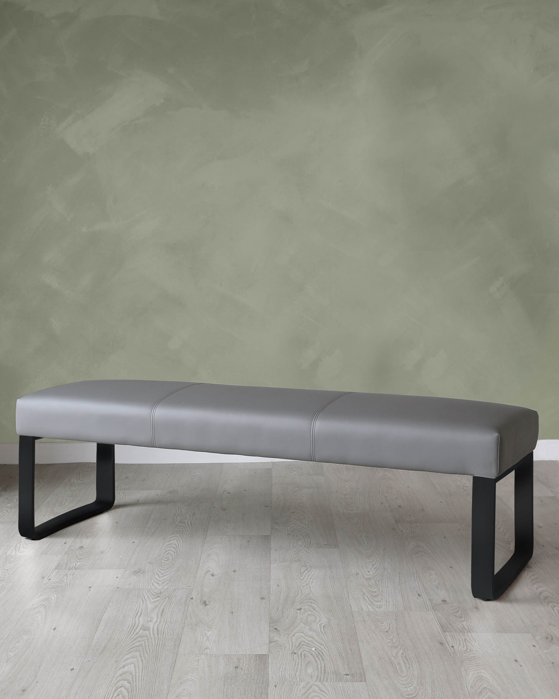 Loop Mid Grey Faux Leather & black leg 3 Seater Bench Without Backrest