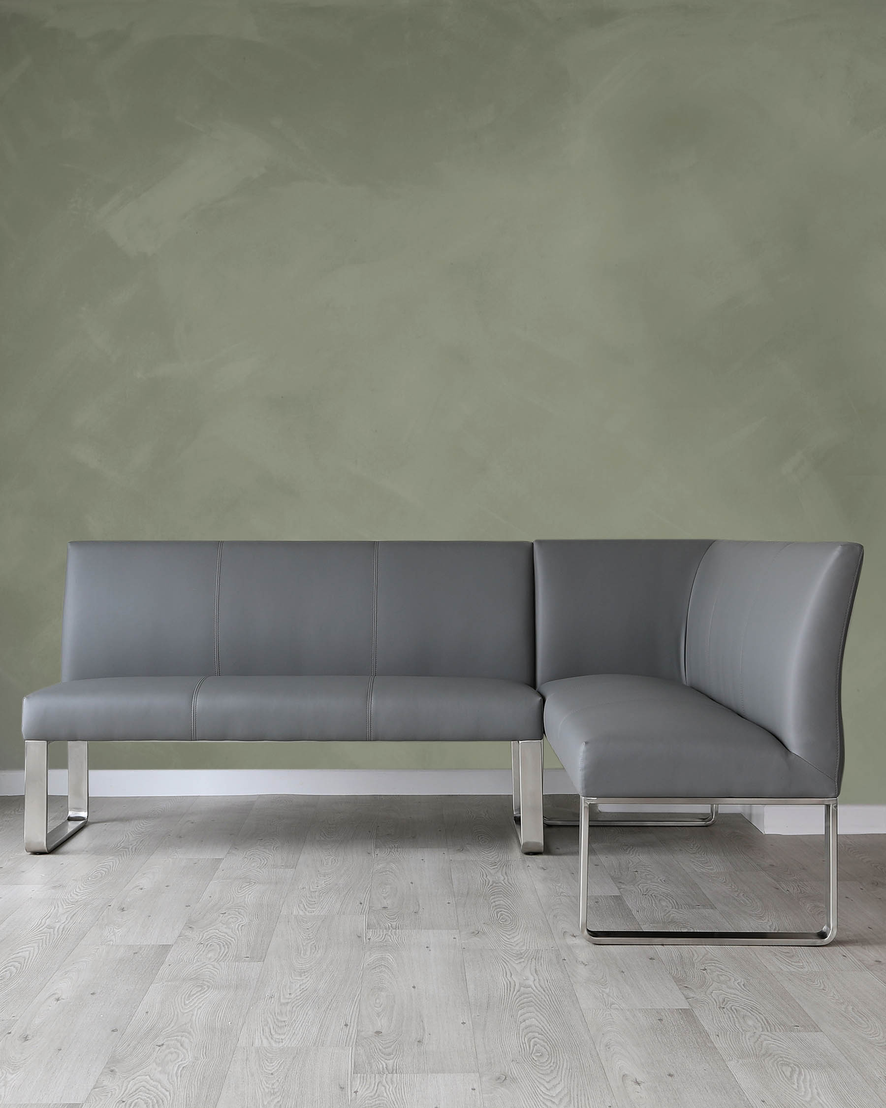 Loop 5 Seater Grey Faux Leather & Stainless Steel Left Hand Corner Dining Bench