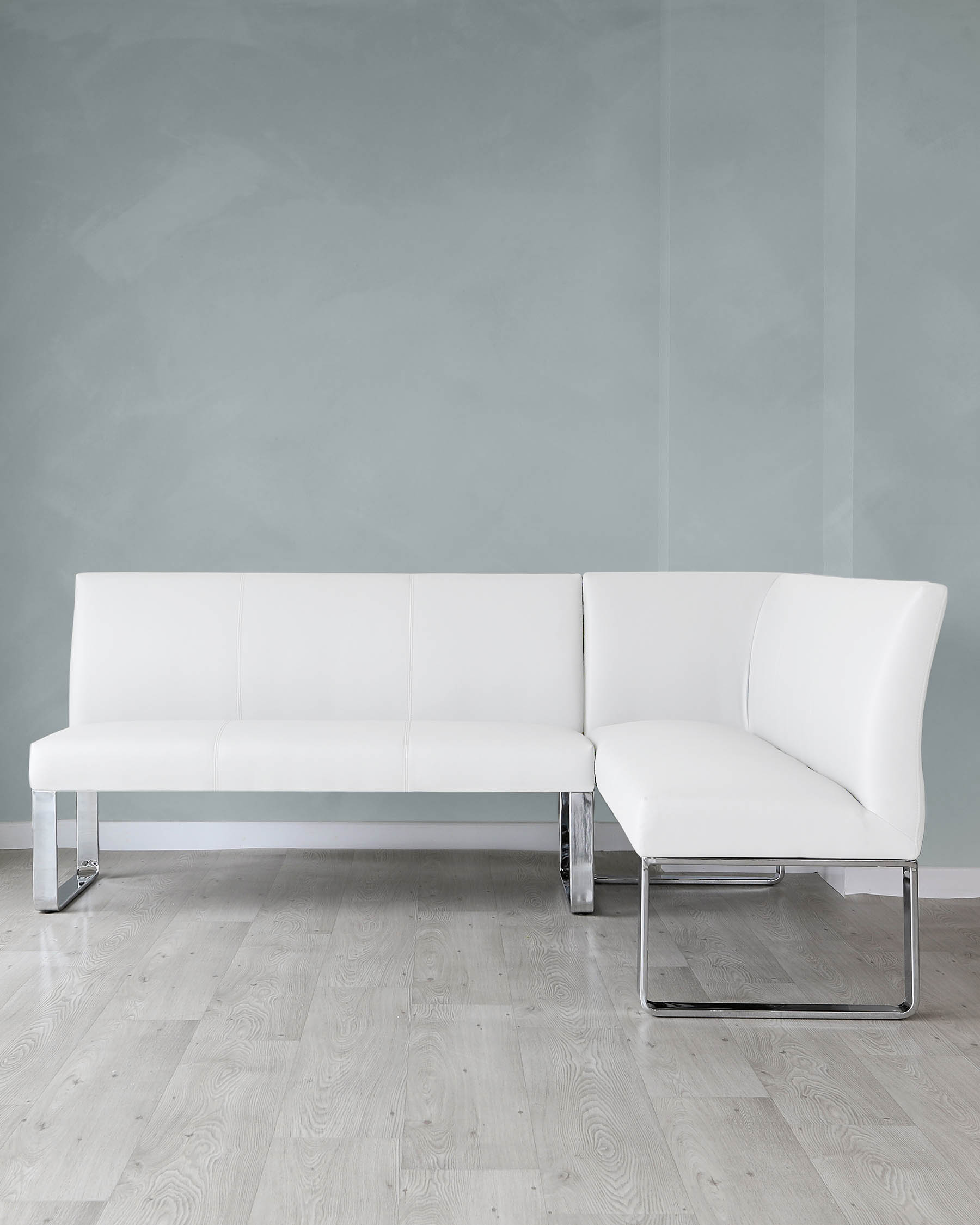 Loop 5 Seater White Faux Leather & Chrome Left Hand Corner Bench