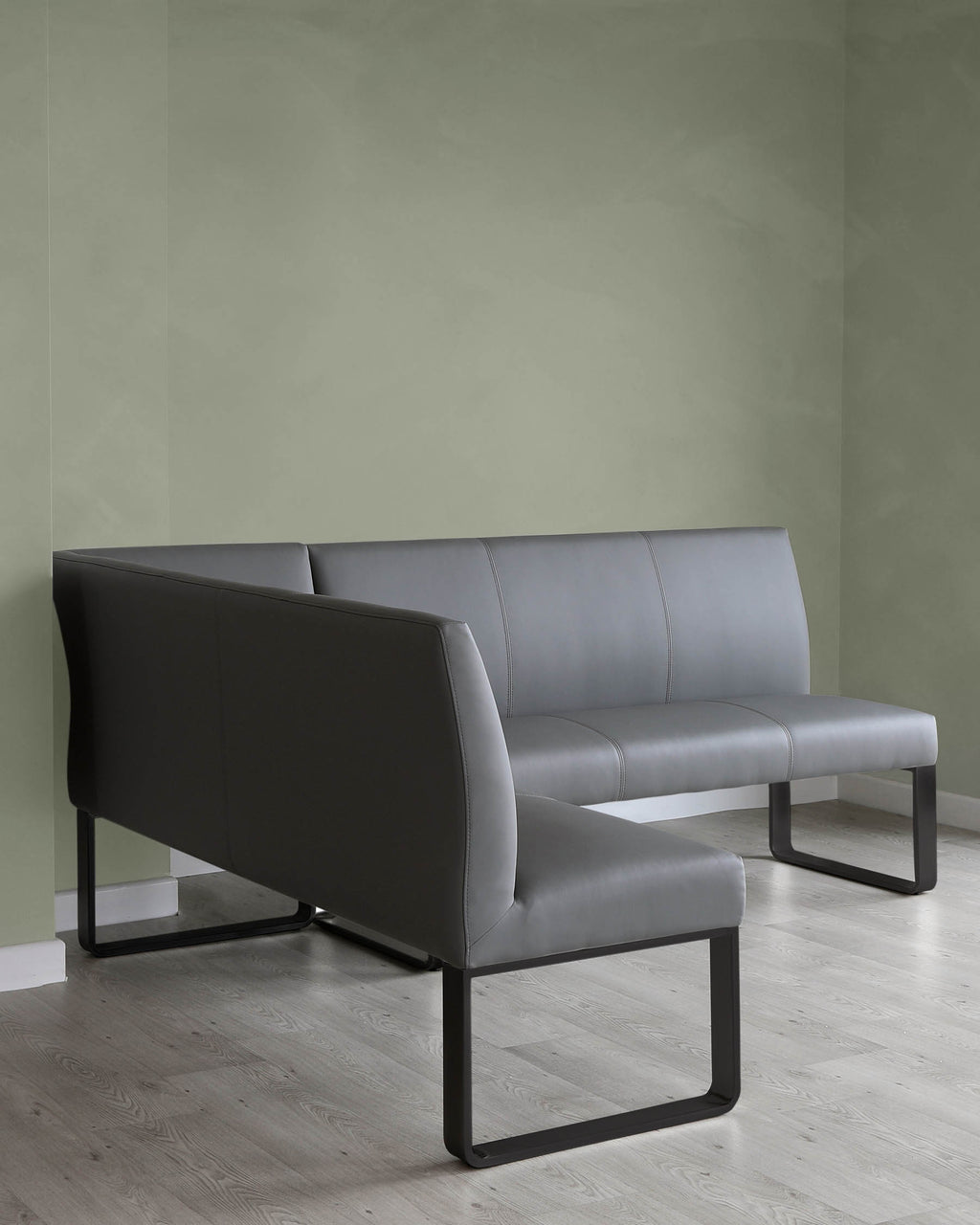 Loop 5 Seater Mid Grey Faux Leather Right Hand Corner Dining Bench