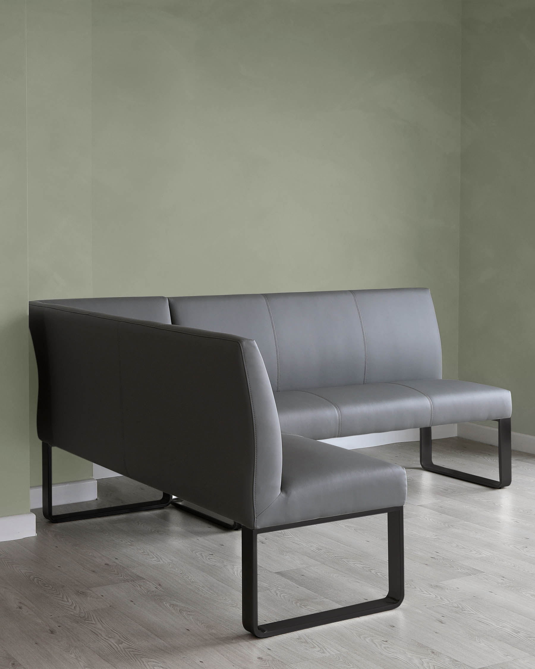 Loop 5 Seater Mid Grey Faux Leather Right Hand Corner Dining Bench