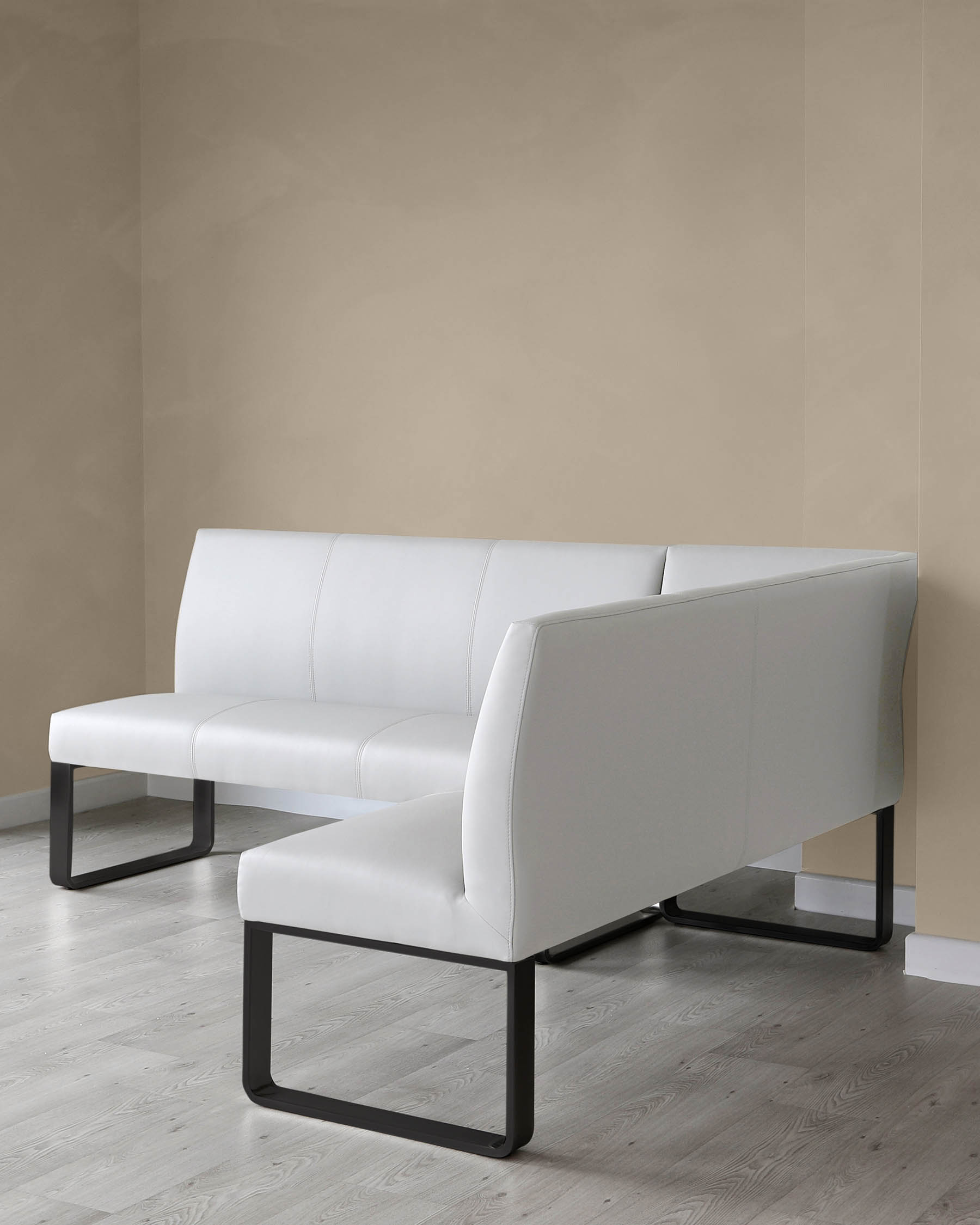 Loop 5 Seater Light Grey Faux Leather & Black Leg Left Hand Corner Dining Bench