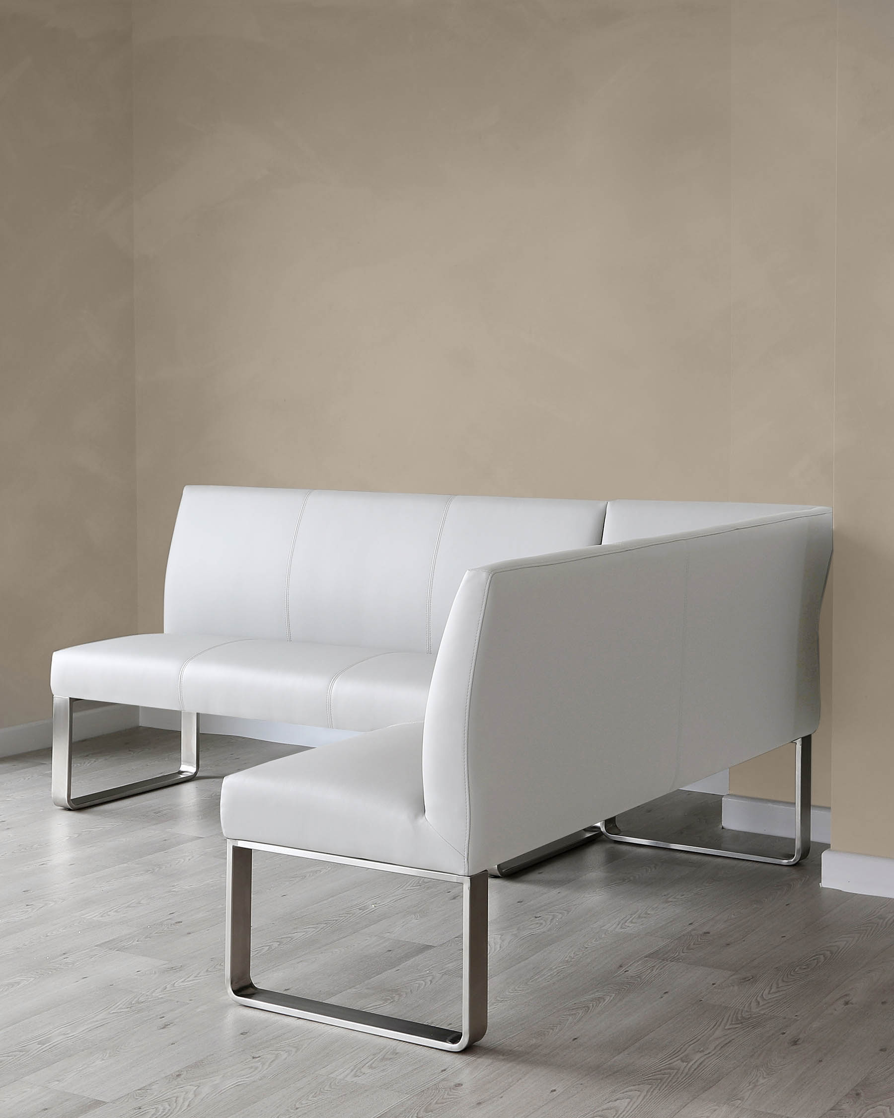 Loop 5 Seater Light Grey Faux Leather & Stainless Steel Left Hand Corner Dining Bench