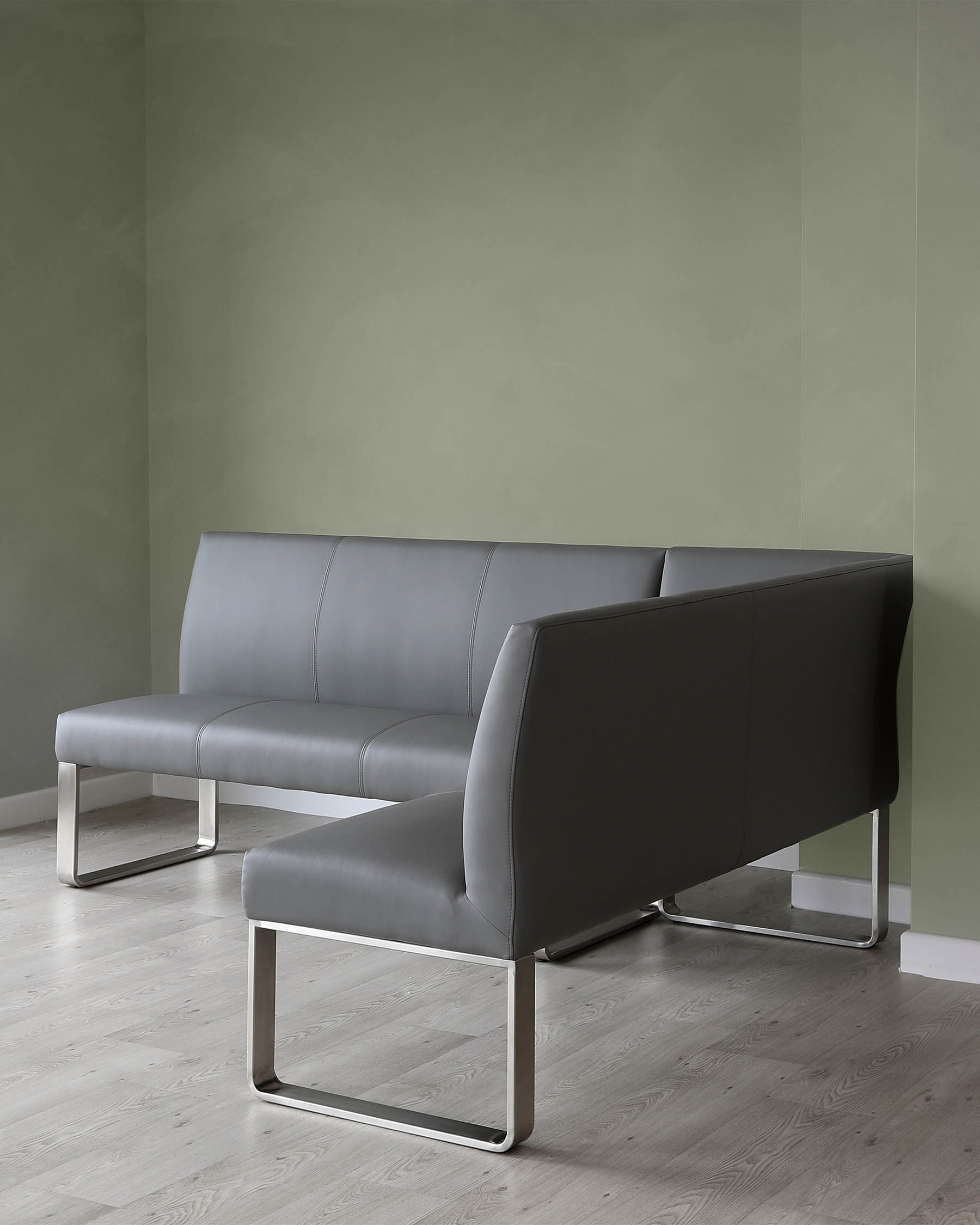 Loop 5 Seater Grey Faux Leather & Stainless Steel Left Hand Corner Dining Bench