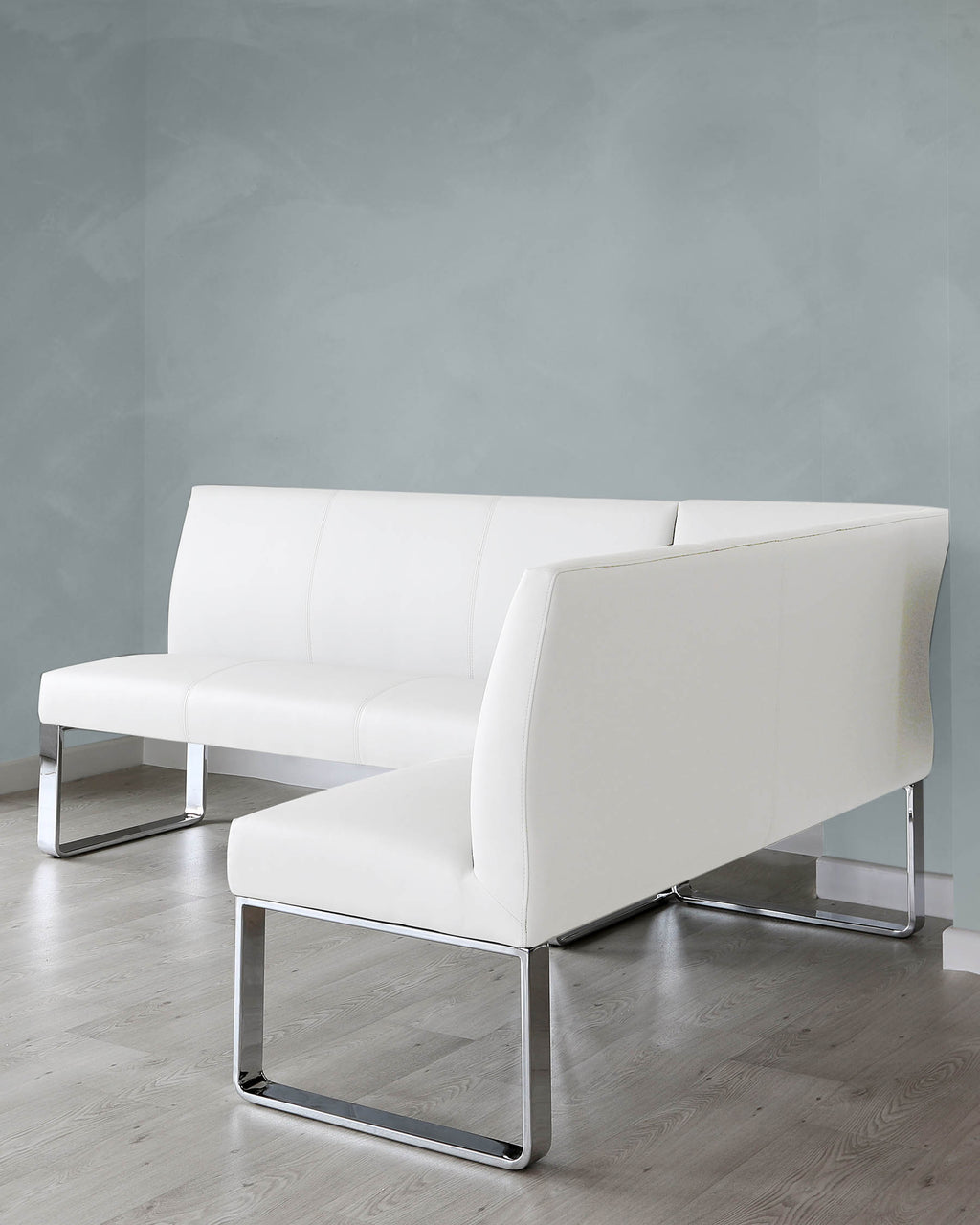 Loop 5 Seater White Faux Leather & Chrome Left Hand Corner Bench