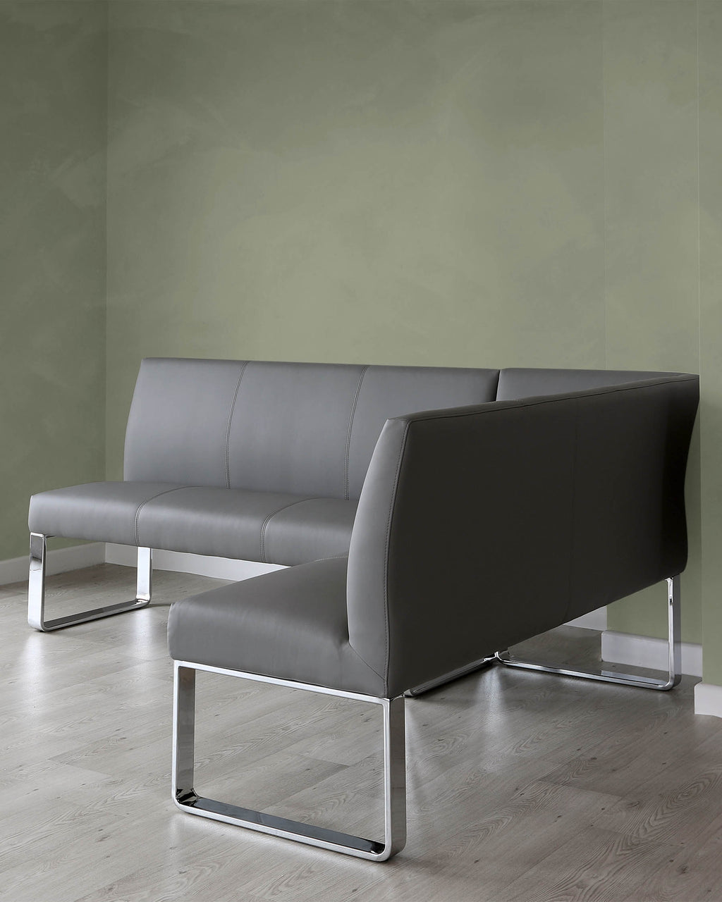 Loop 5 Seater Grey Faux Leather & Chrome Left Hand Corner Bench