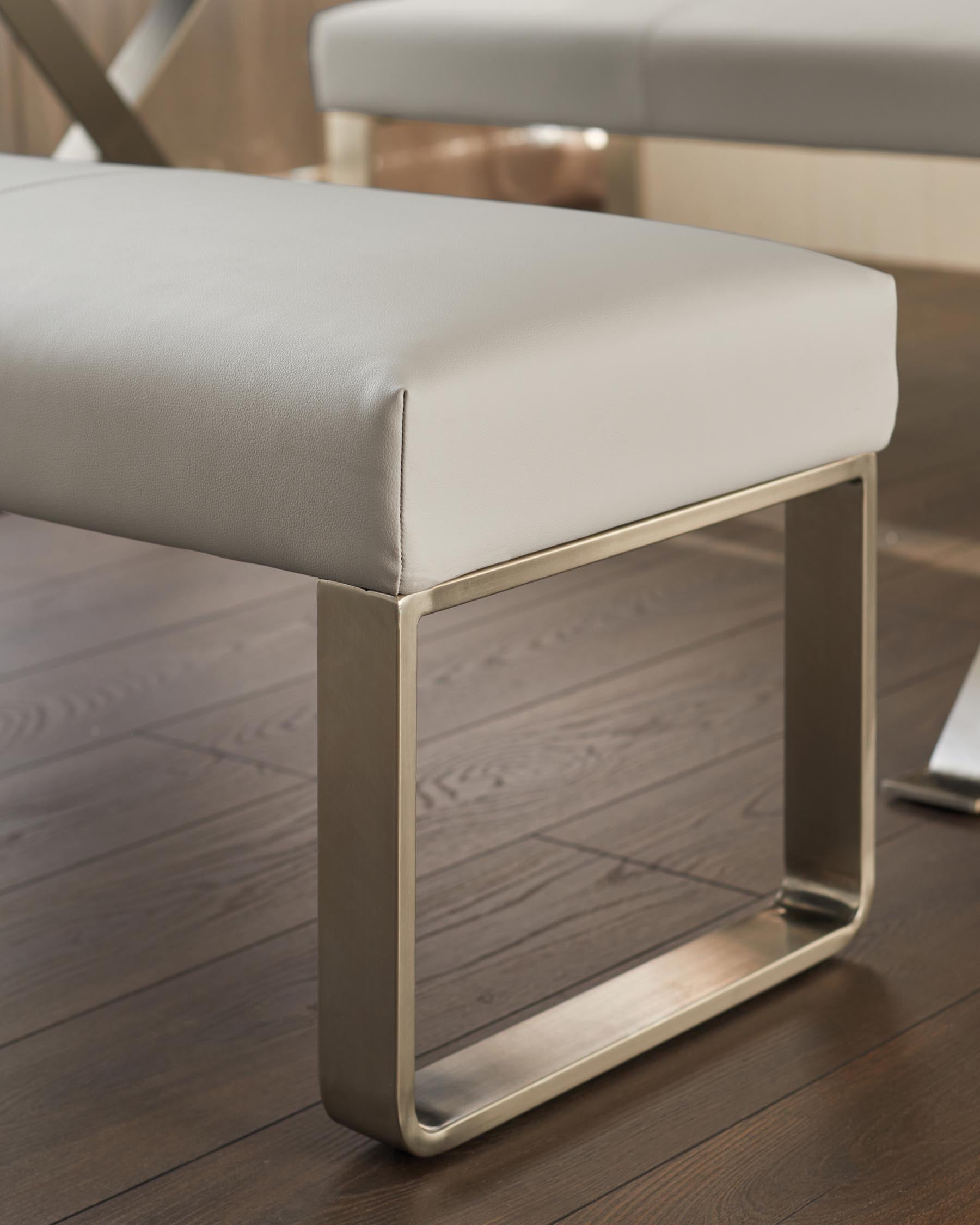 Loop 3 Seater Light Grey Faux Leather & Stainless Steel Bench Without Backrest