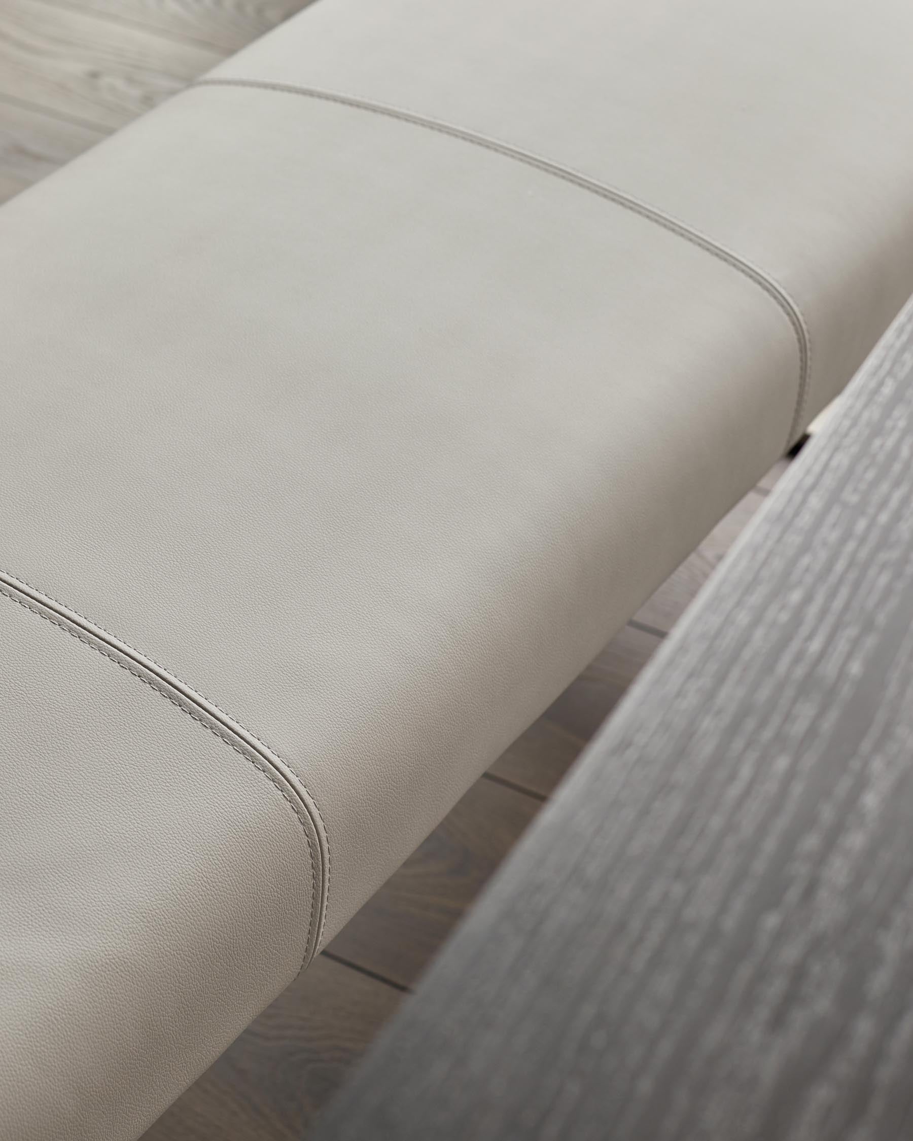 Loop 3 Seater Light Grey Faux Leather & Stainless Steel Bench Without Backrest