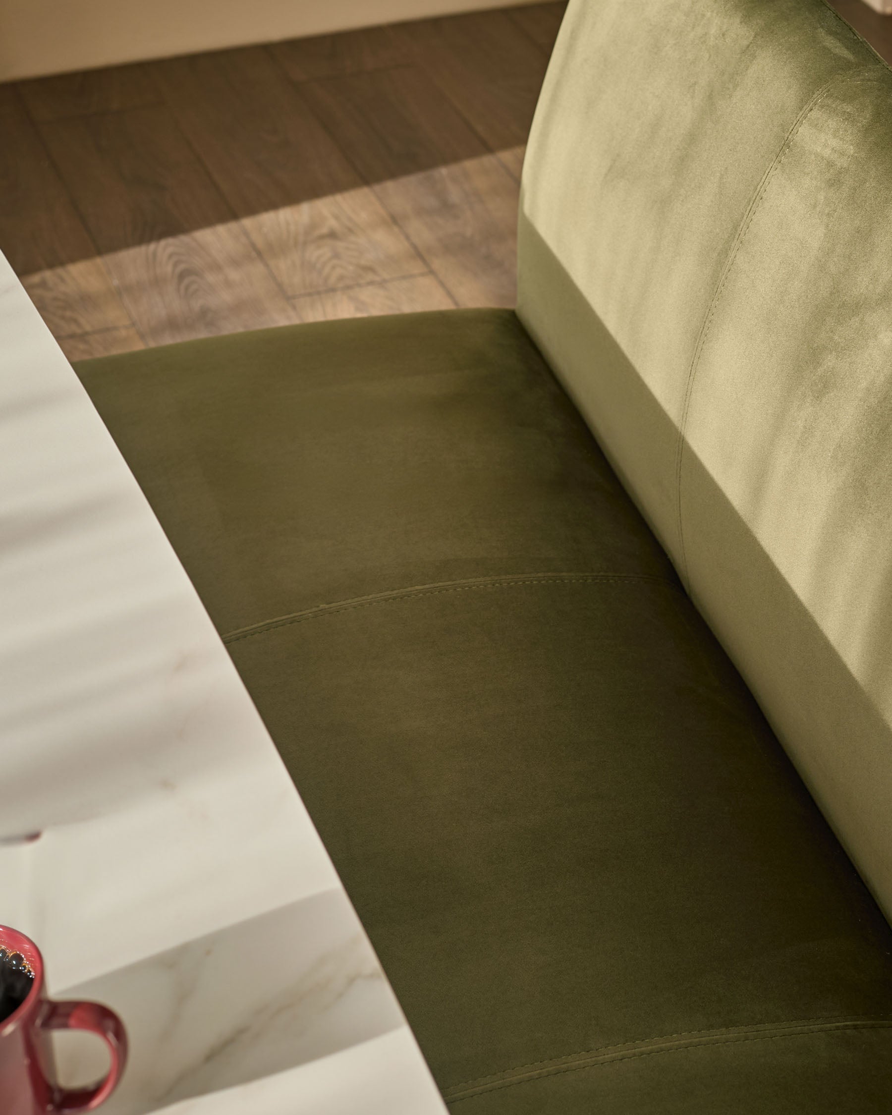 Loop olive green velvet black metal right hand corner 5 seater dining bench