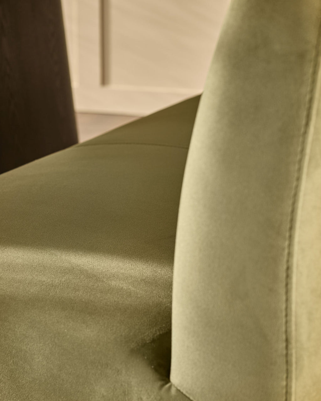 Loop olive green velvet black metal left hand corner 5 seater dining bench