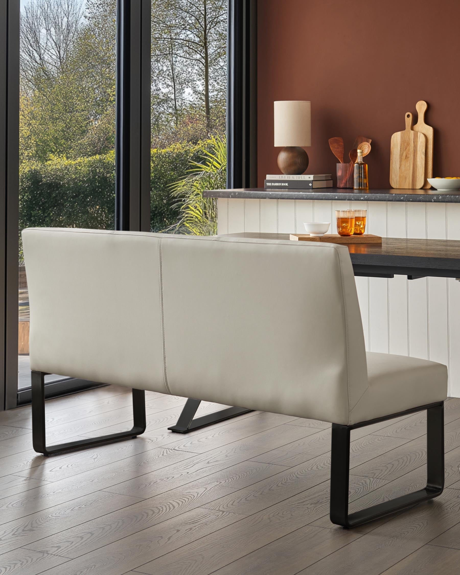 Loop Light Grey 3 Seater Dining Bench With Backrest