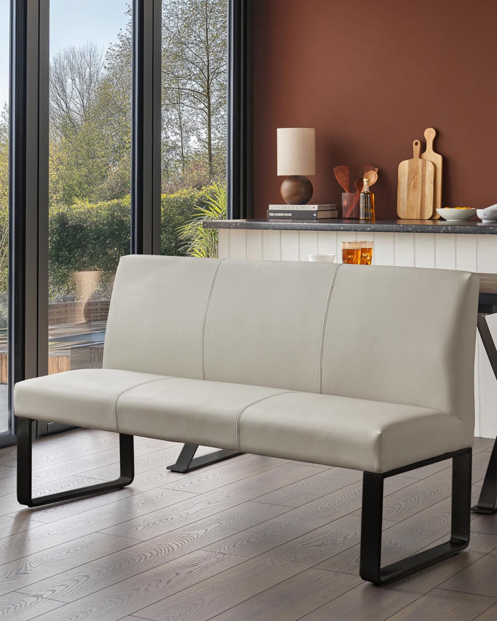 Loop Light Grey 3 Seater Dining Bench With Backrest