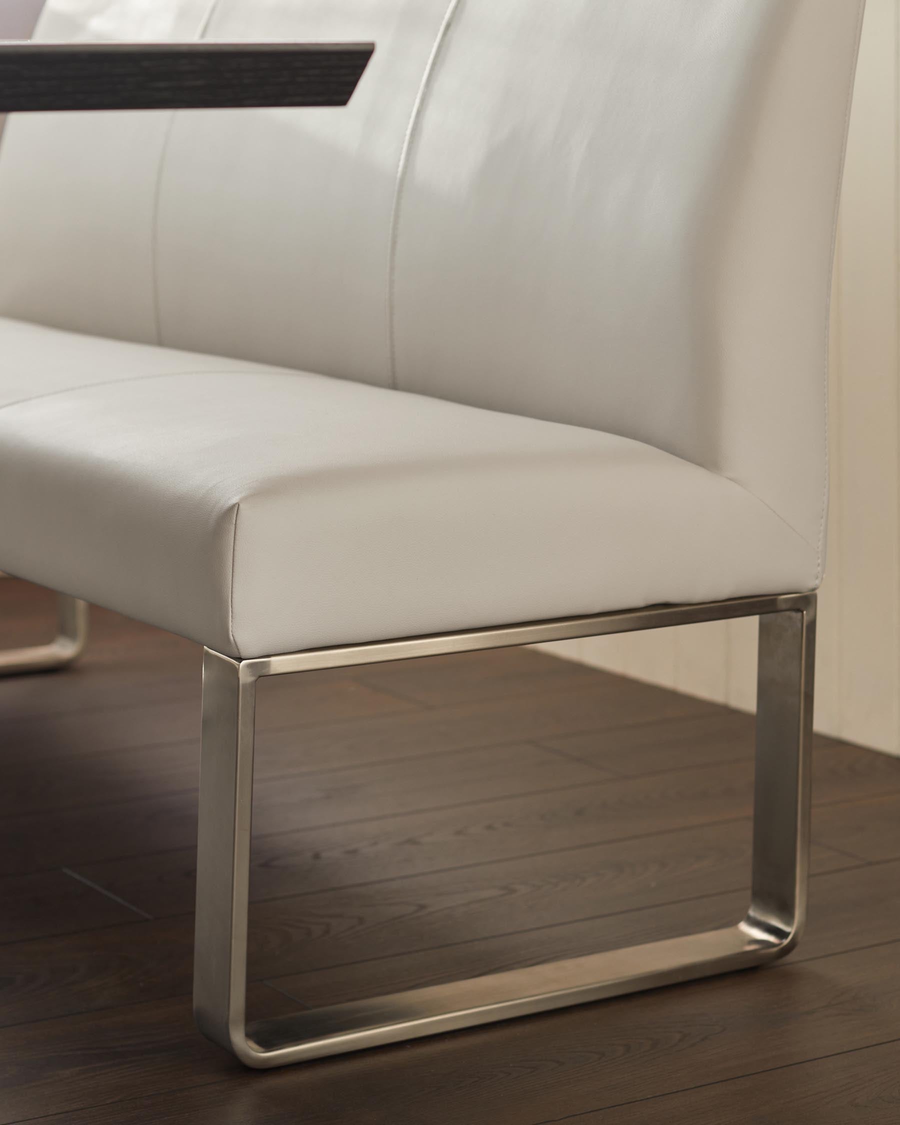 Loop 3 Seater Light Grey Faux Leather & Stainless Steel Dining Bench With Backrest