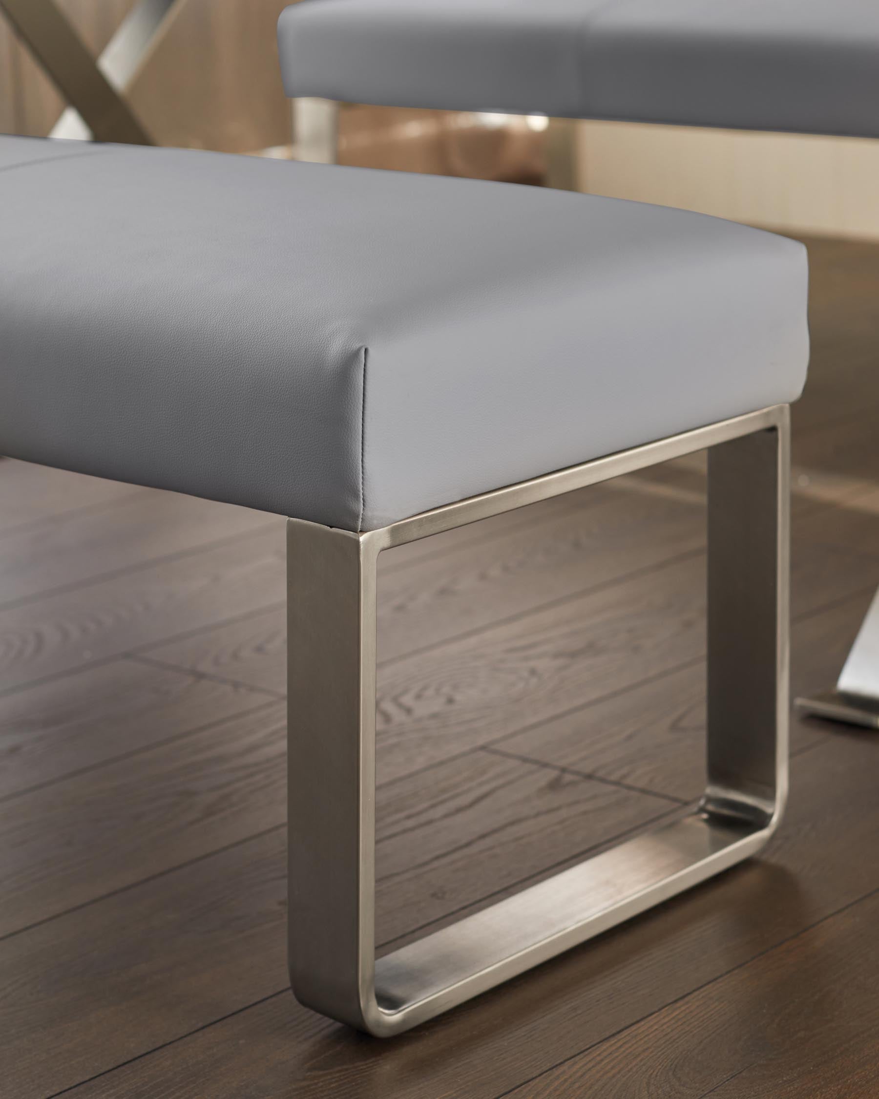 Loop 3 Seater Grey Faux Leather & Stainless Steel Bench Without Backrest