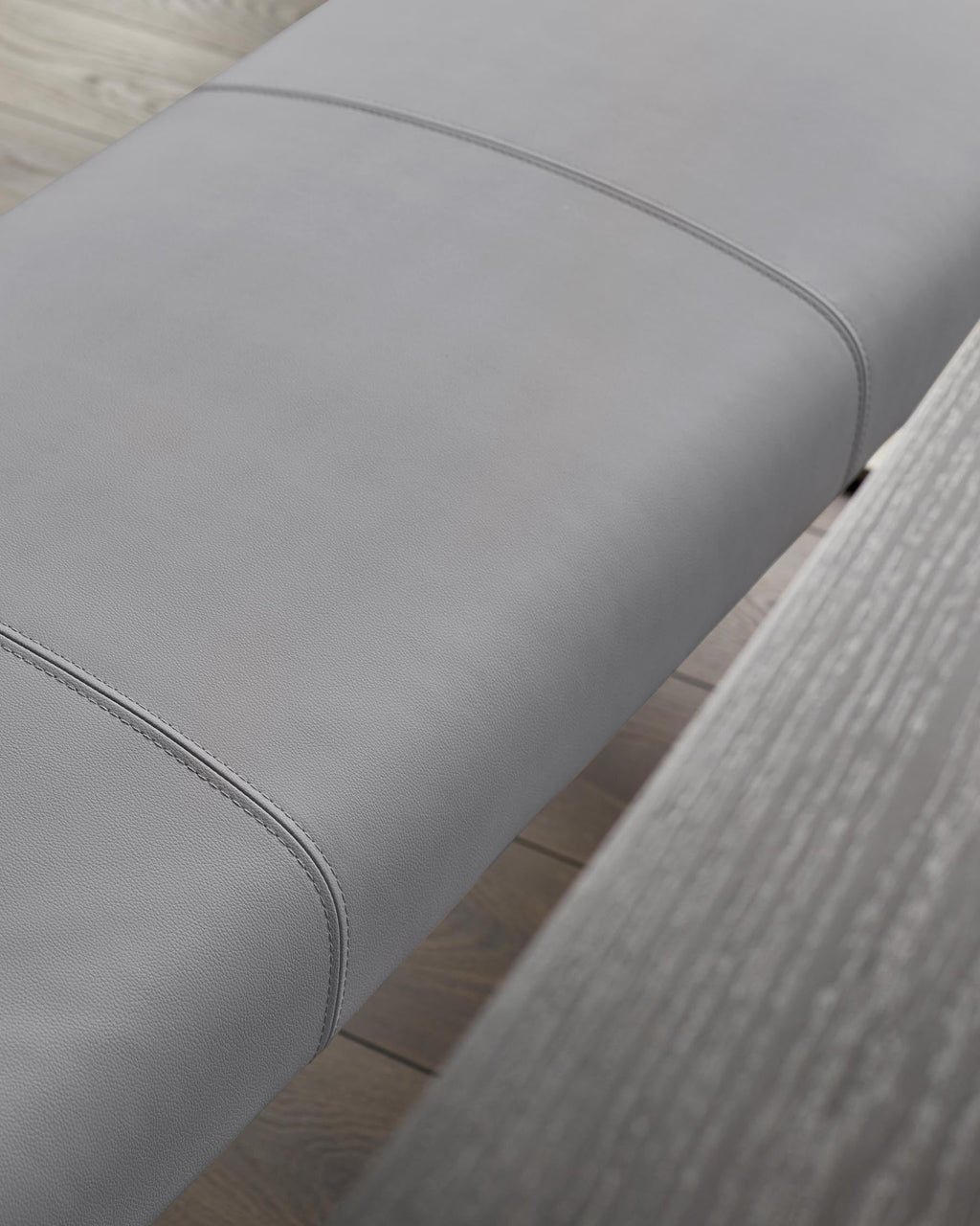 Loop 3 Seater Grey Faux Leather & Stainless Steel Bench Without Backrest